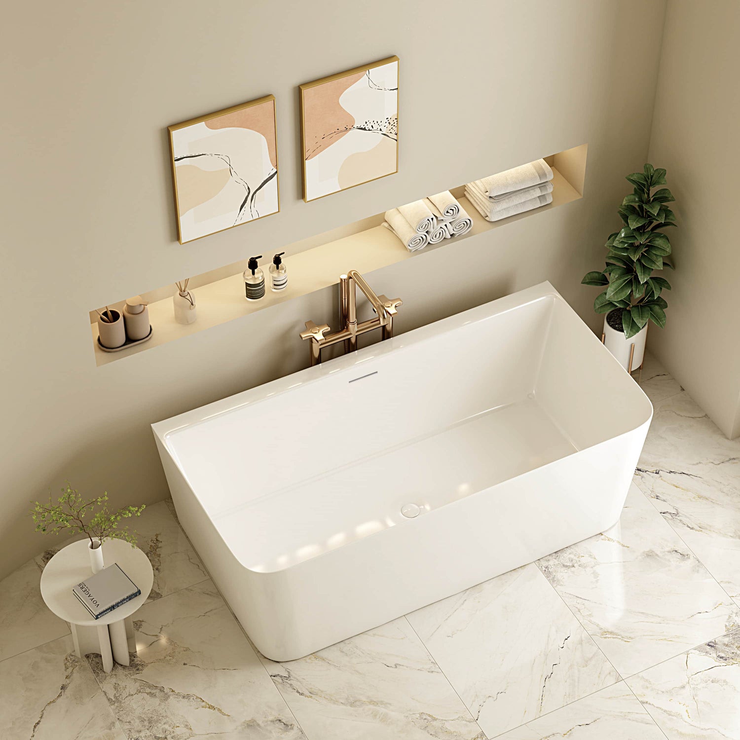Fortuna Ultra-Thin Back-to-Wall Bathtub - Gloss White