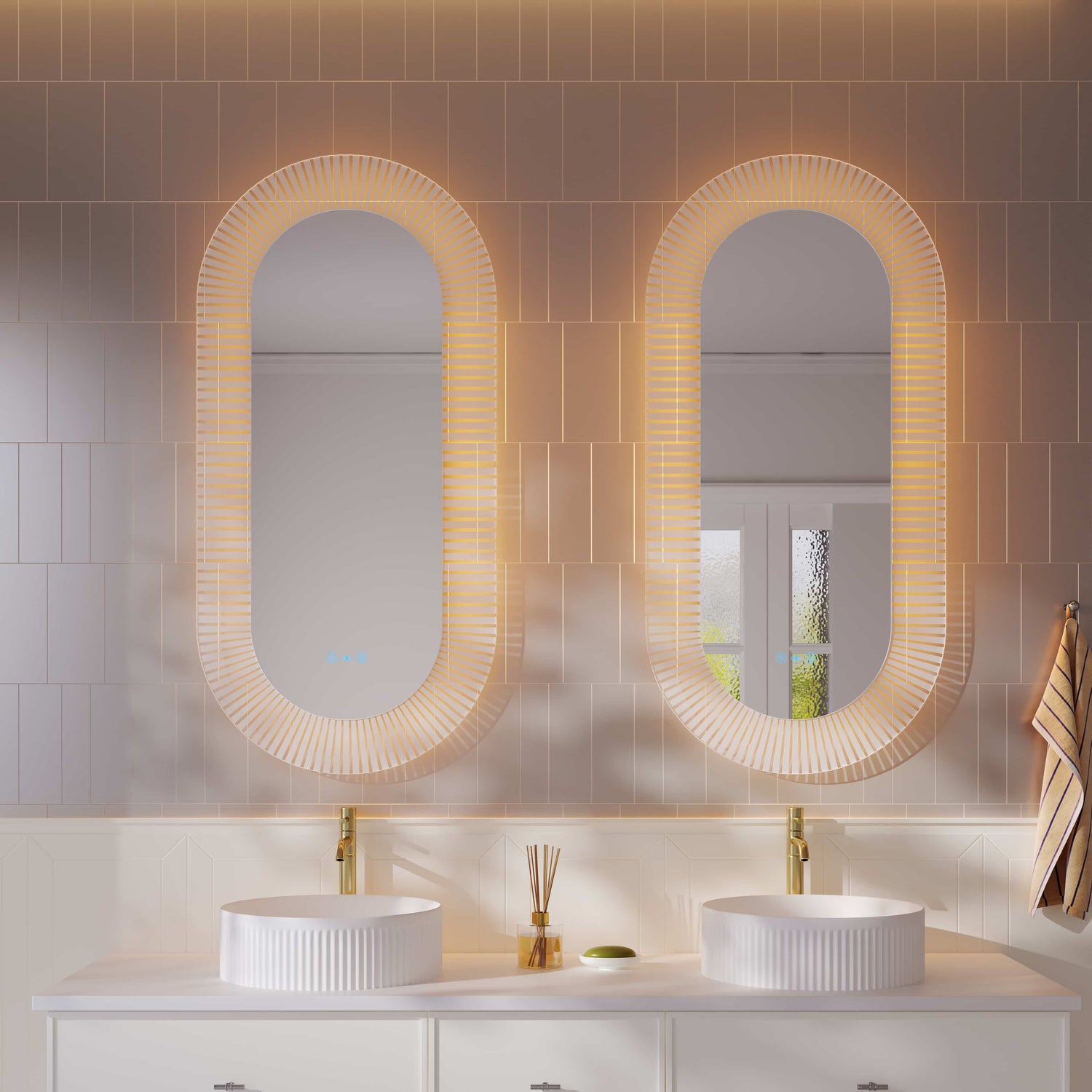 Freya 600×1200mm LED Textured Oval Mirror