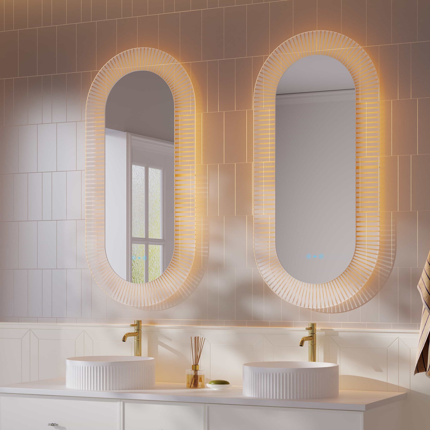 Freya 600×1200mm LED Textured Oval Mirror