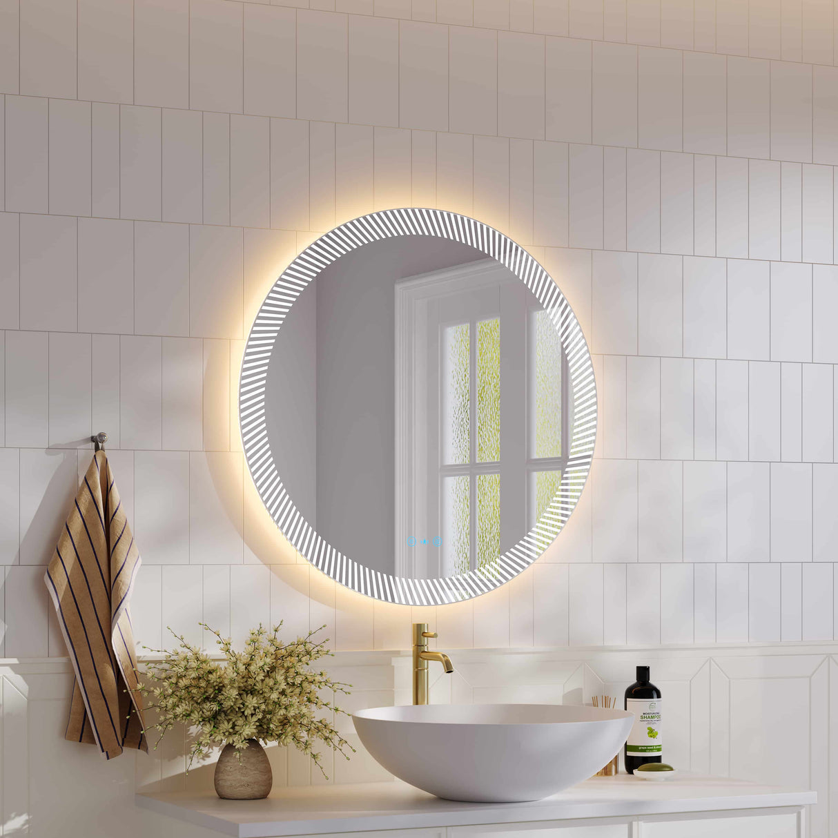 Freya 800mm LED Textured Round Mirror