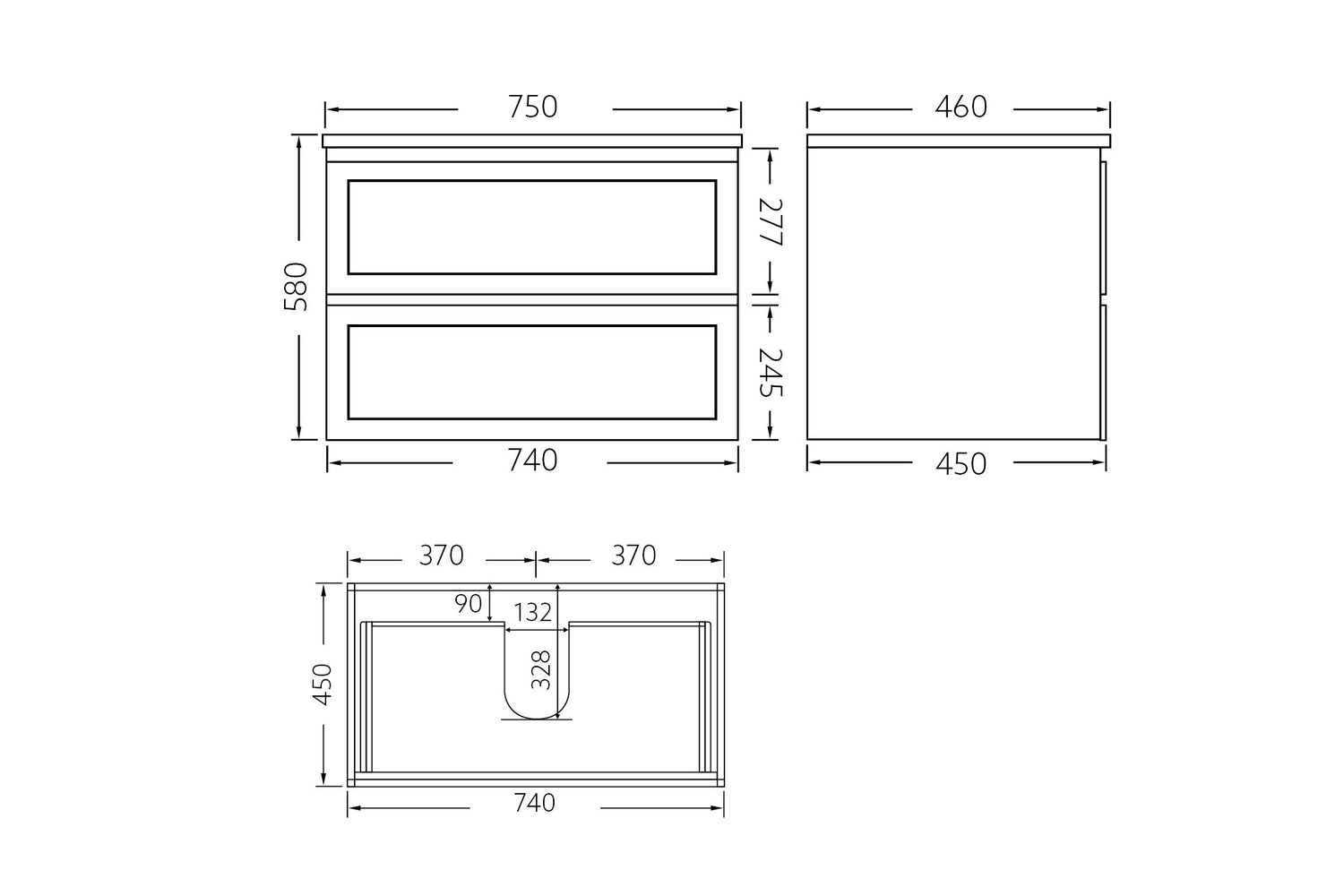 Fremantle Wall Hung Vanity 750X450X560MM