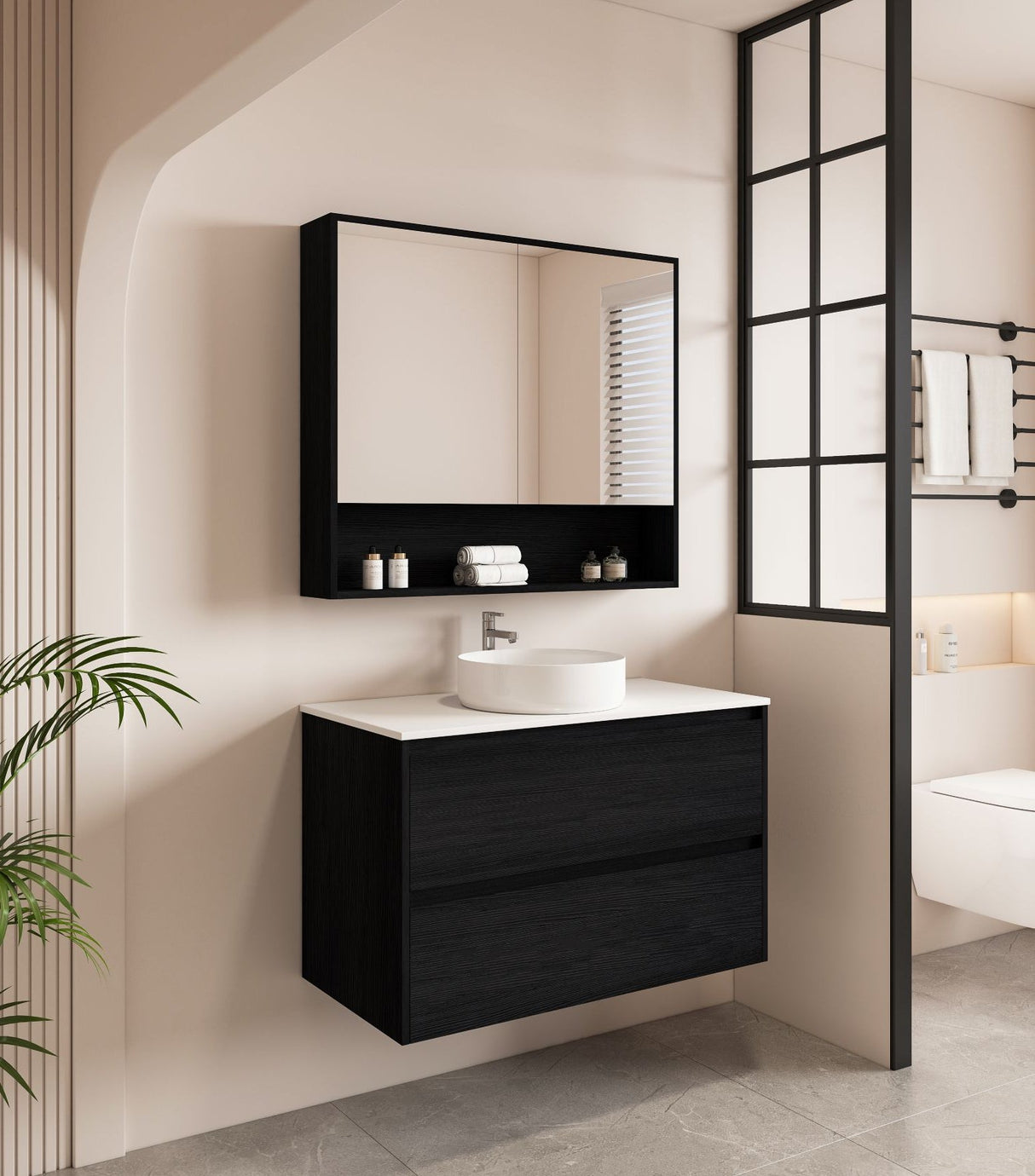HERA 900mm Wall-Hung Vanity - Black Oak