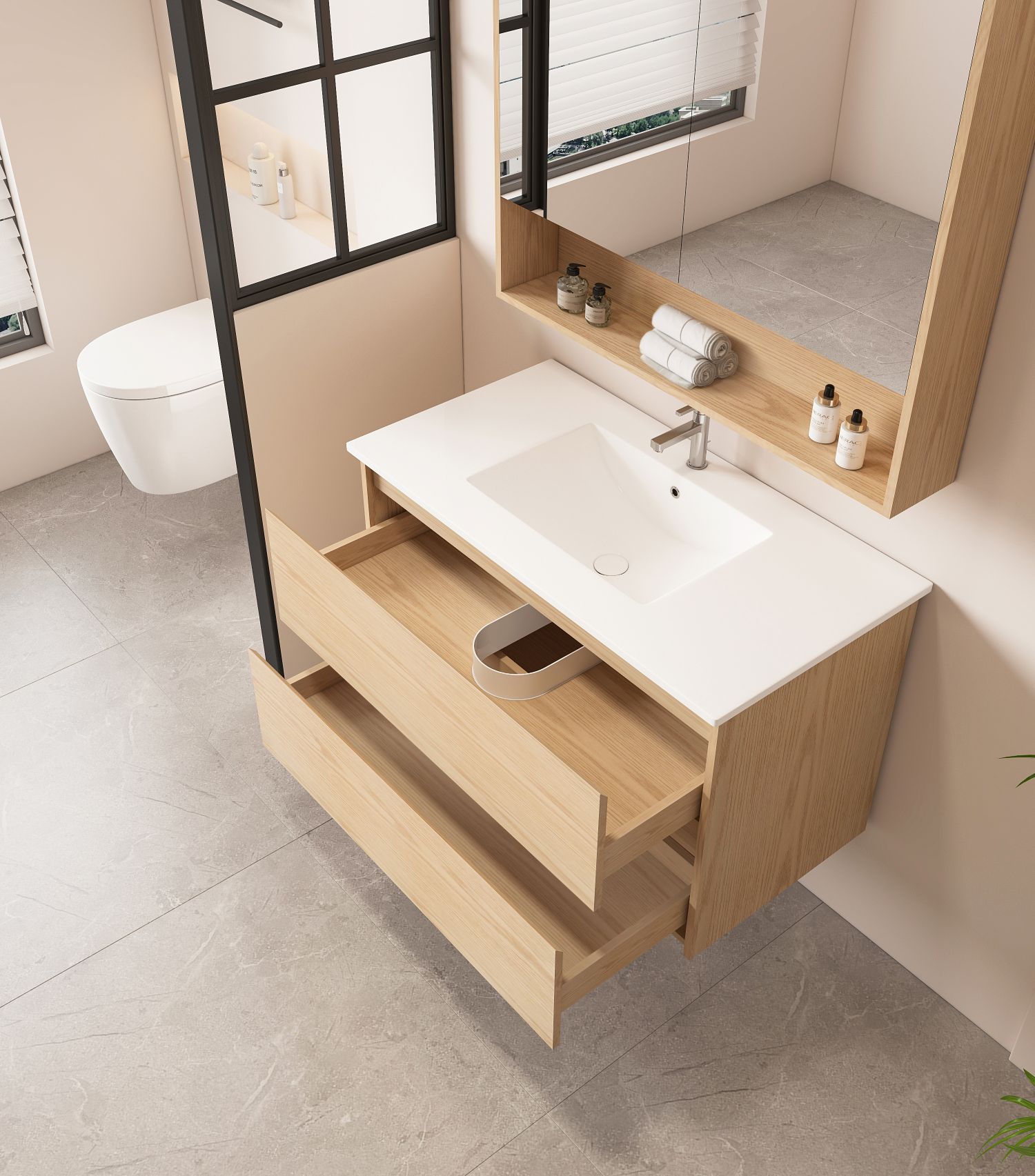 HERA 900mm Wall-Hung Vanity - Tas Oak