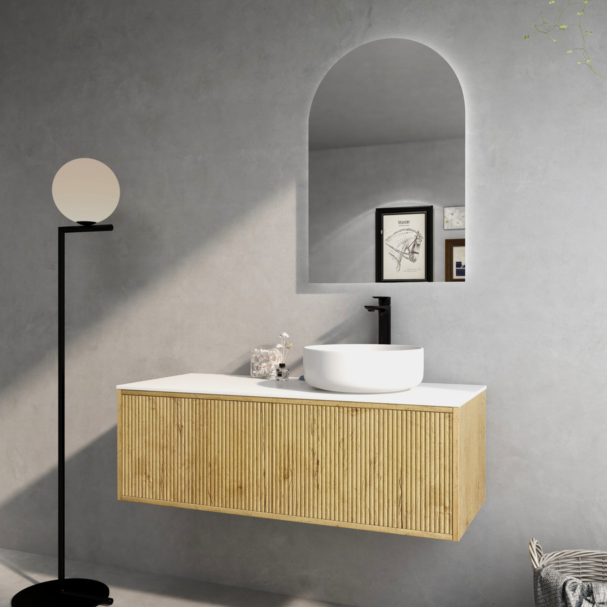 Bellevue Woodgrain Wall Hung Fluted Vanity 1200X386X380MM