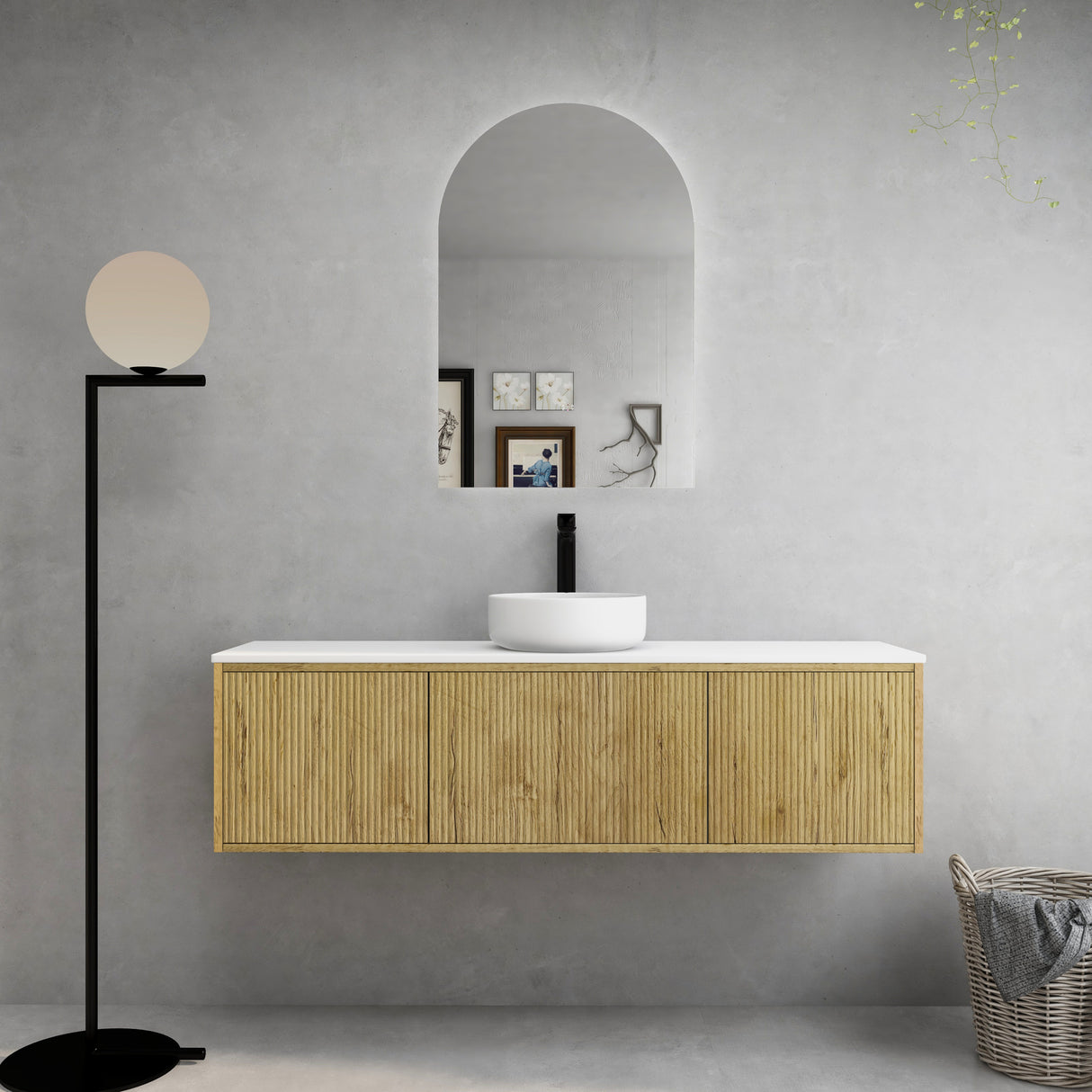 Bellevue Woodgrain Wall Hung Fluted Vanity 1500X386X380MM