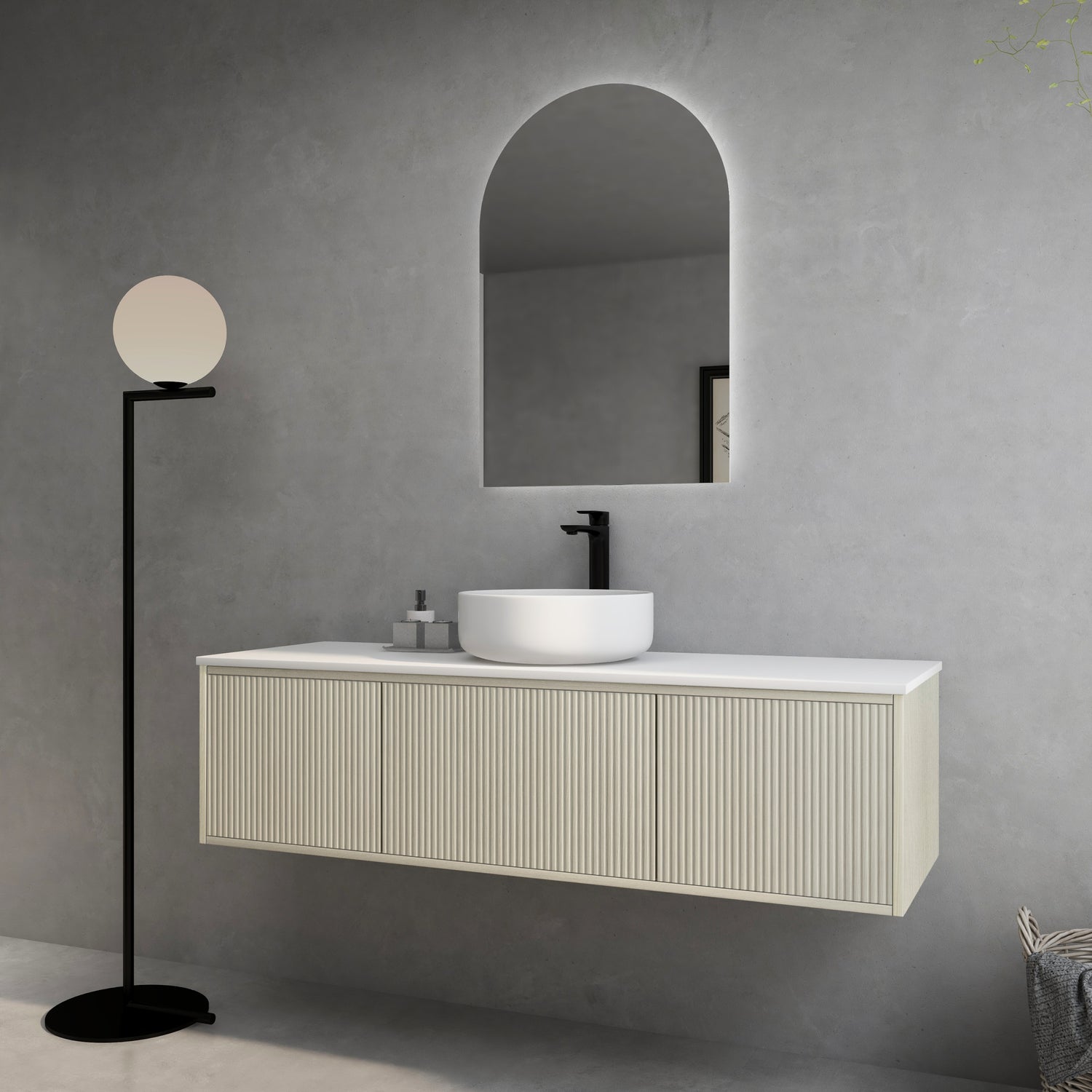 Bellevue Woodgrain Wall Hung Fluted Vanity 1500X386X380MM