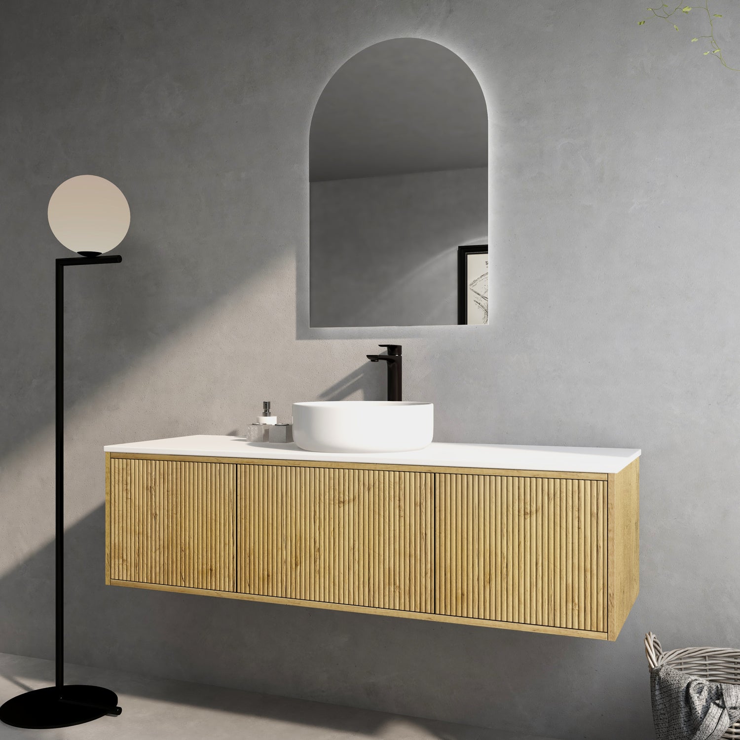 Bellevue Woodgrain Wall Hung Fluted Vanity 1500X496X380MM