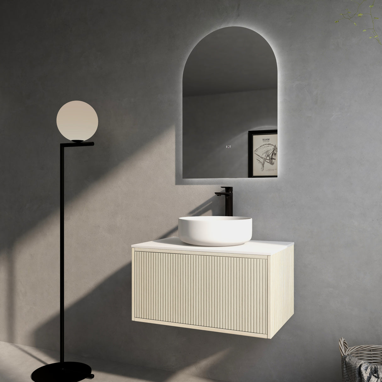 Bellevue Woodgrain Wall Hung Fluted Vanity 740X496X380MM
