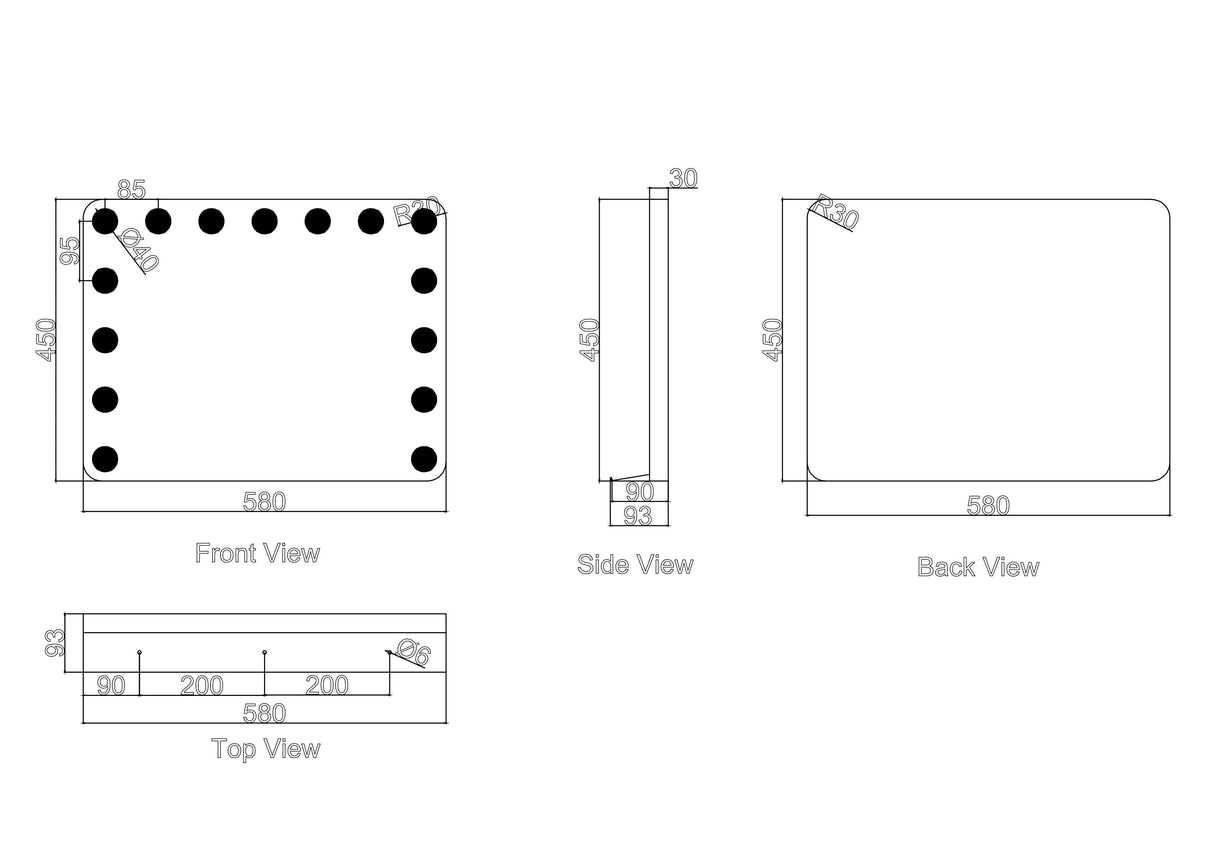 Luna 580×450mm LED Frontlit Makeup Mirror