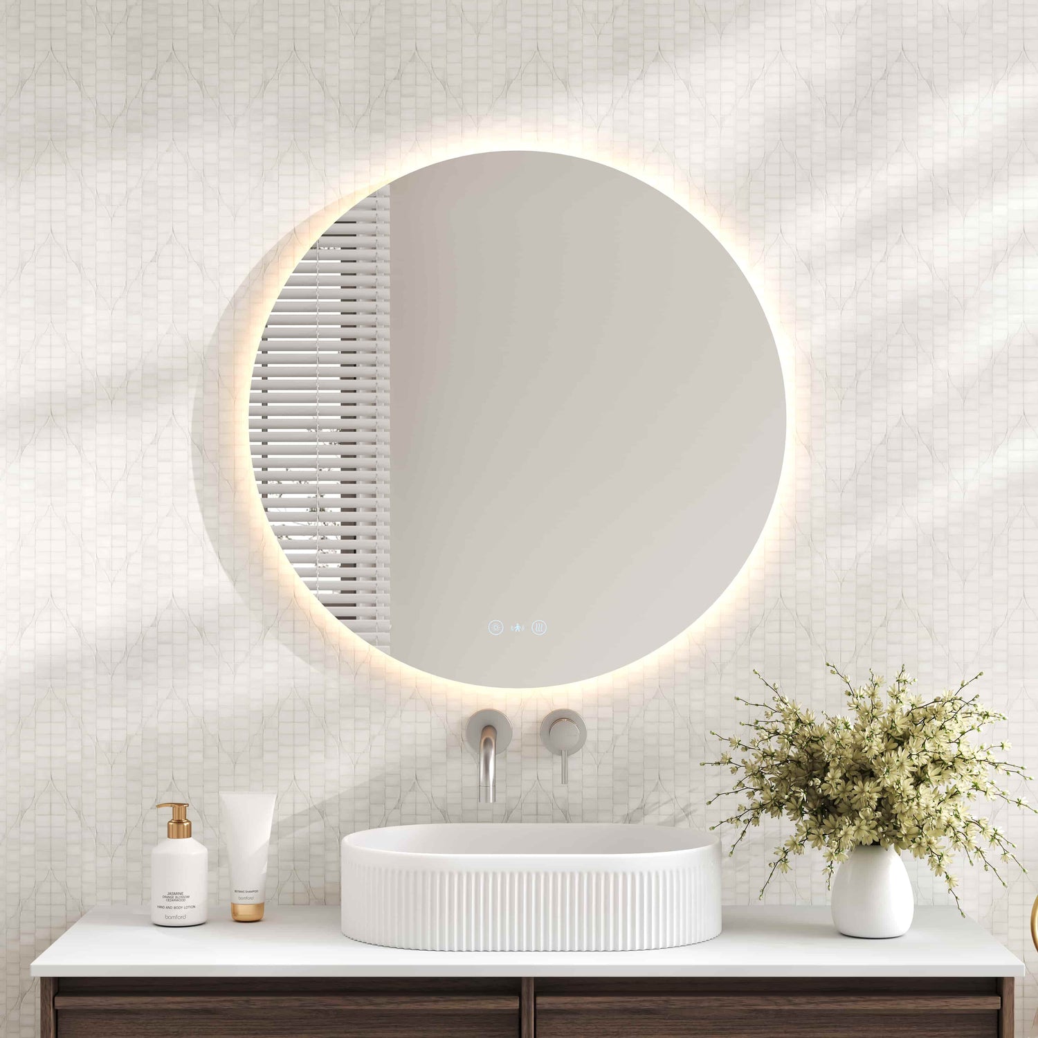 Luna LED Round Mirror 600mm - with Adjustable LED Lighting