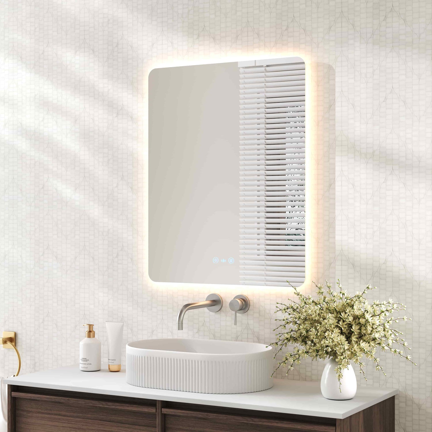 Luna LED Rectangular Mirror 600mm - with Adjustable LED Lighting