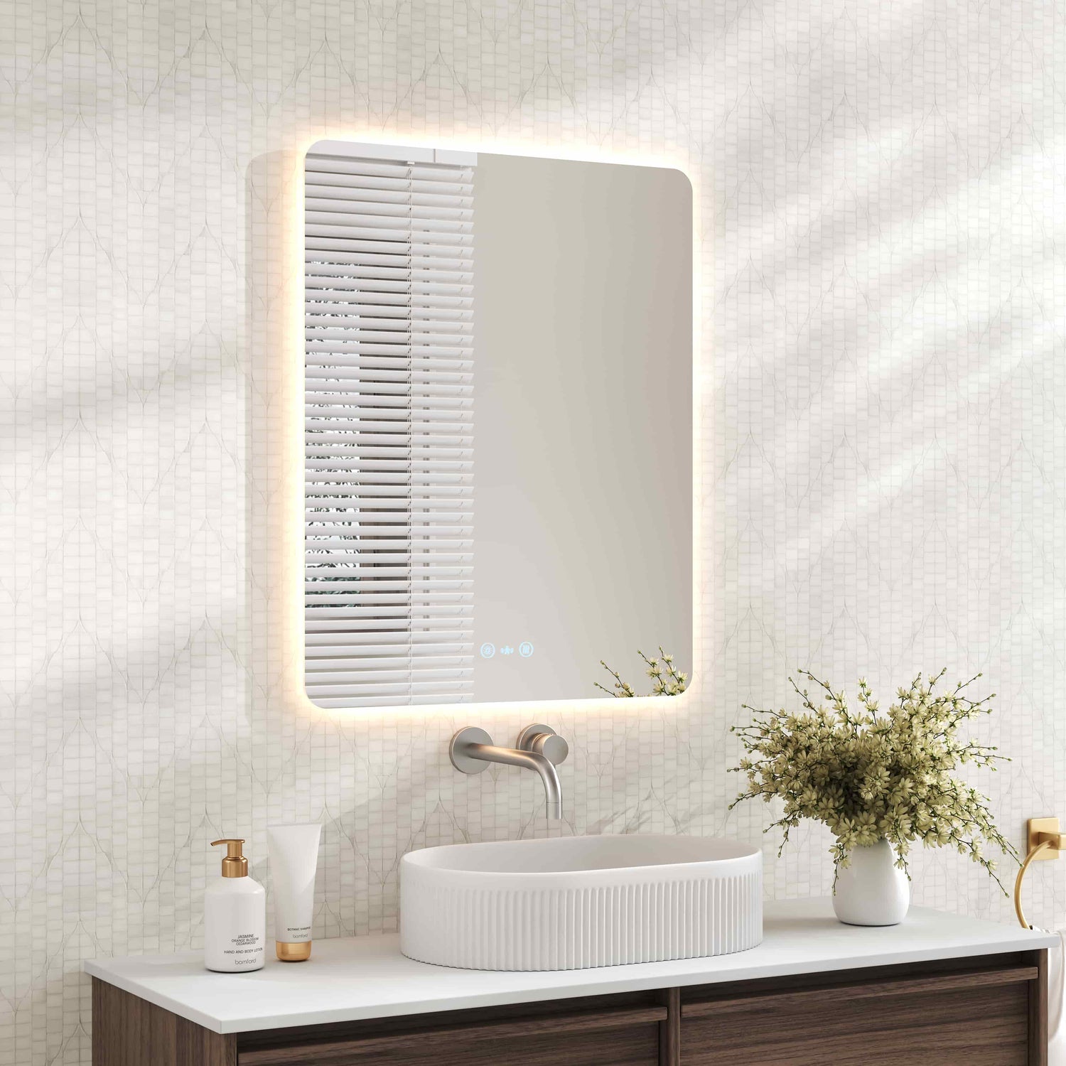 Luna LED Rectangular Mirror 600mm - with Adjustable LED Lighting