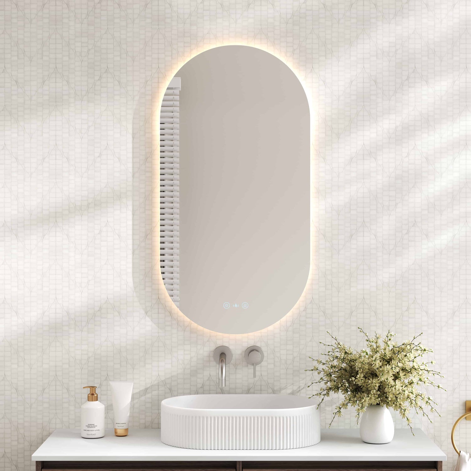 Luna LED Oval Mirror 500 x 900mm - with Adjustable LED Lighting