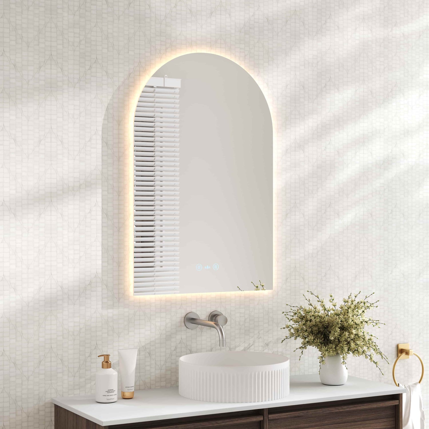 Luna LED Arch Mirror 600 x 900mm - with Adjustable LED Lighting