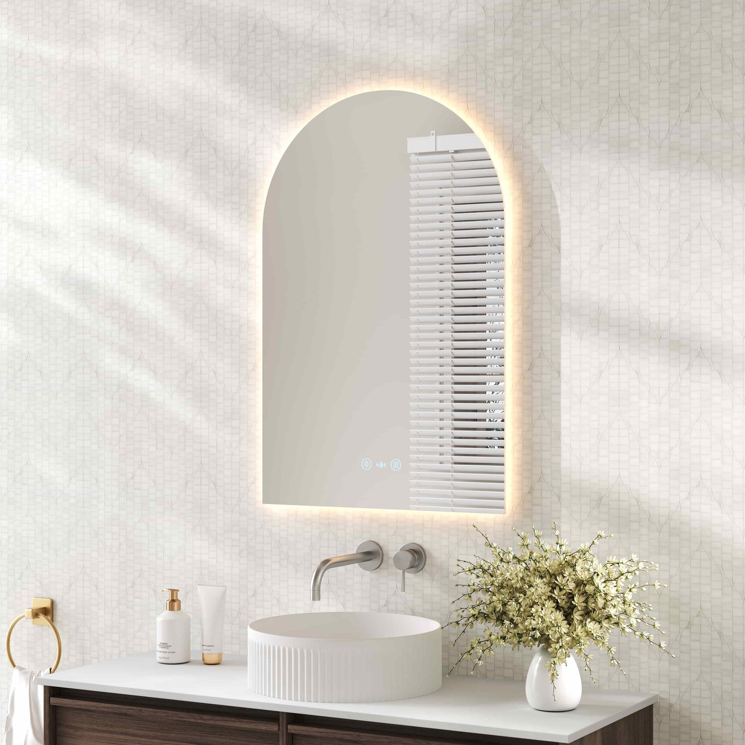 Luna LED Arch Mirror 600 x 900mm - with Adjustable LED Lighting