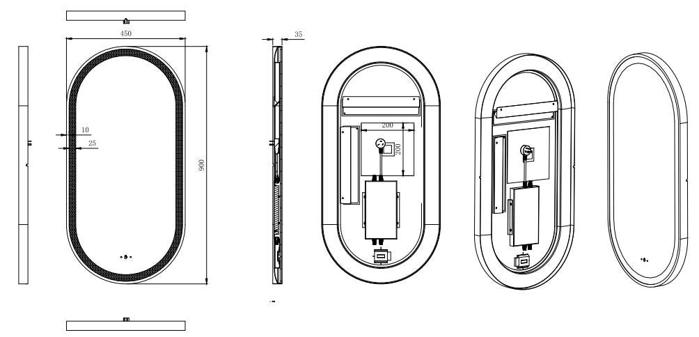 Olivia Matte Black Oval Touchless 450 X 900 Framed LED Mirror - Three Light Temperatures