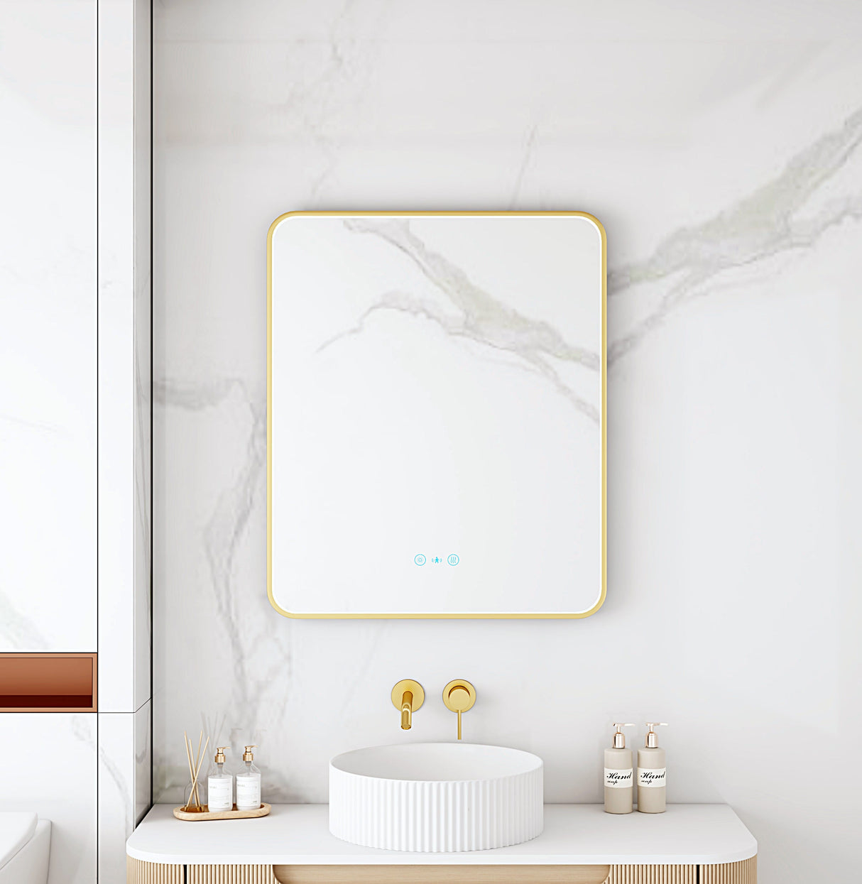 Maia 600×750 / 750×900 / 1200×750mm LED Rectangular Mirror – Brushed Gold Frame