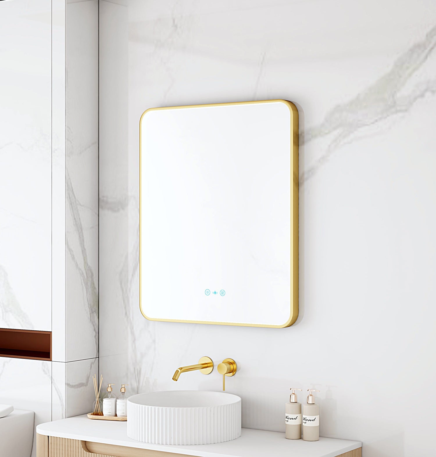 Maia 600×750 / 750×900 / 1200×750mm LED Rectangular Mirror – Brushed Gold Frame