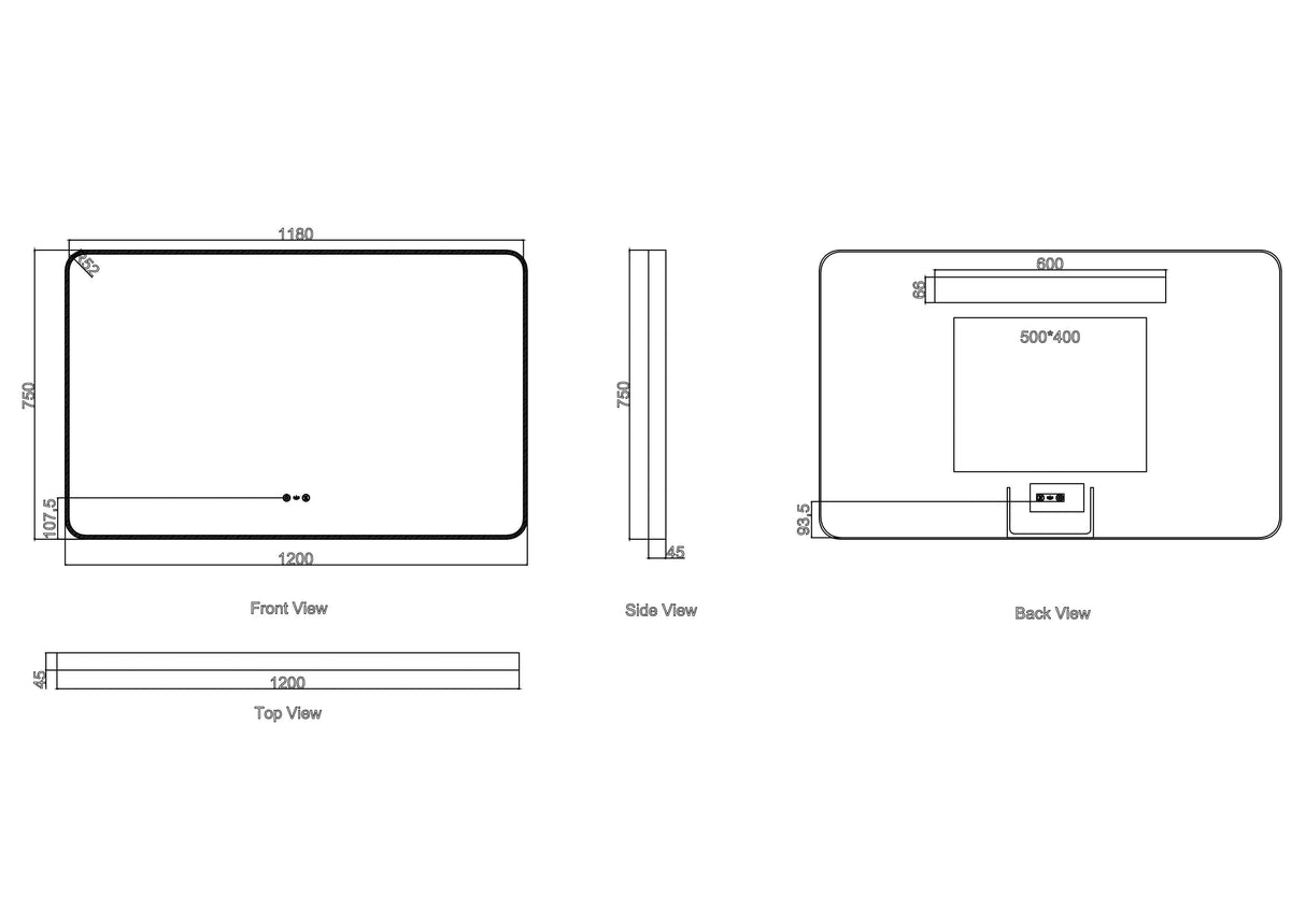 Maia 600×750 / 750×900 / 1200×750mm LED Rectangular Mirror – Matt Black Frame