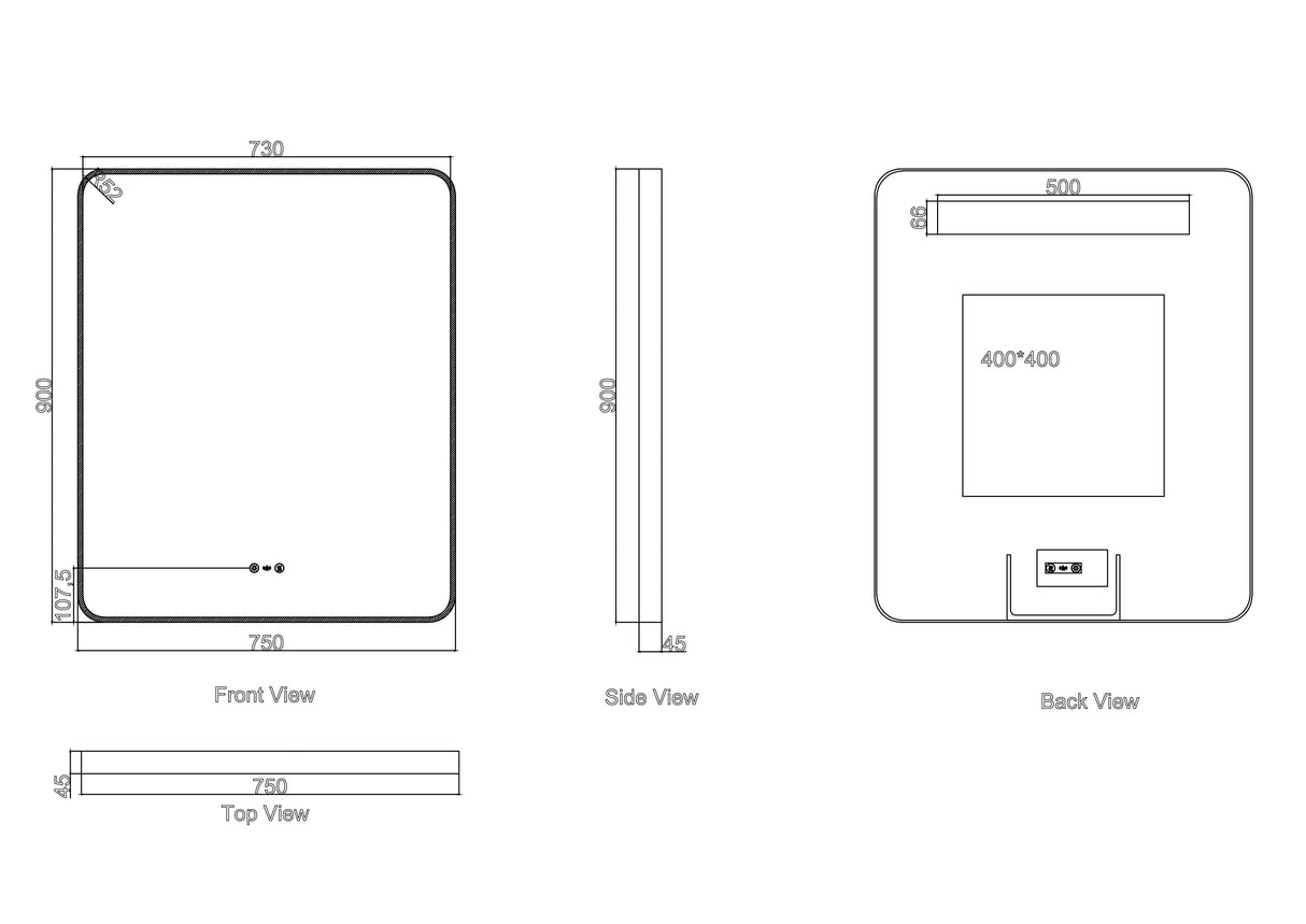 Maia 600×750 / 750×900 / 1200×750mm LED Rectangular Mirror – Gun Metal Frame
