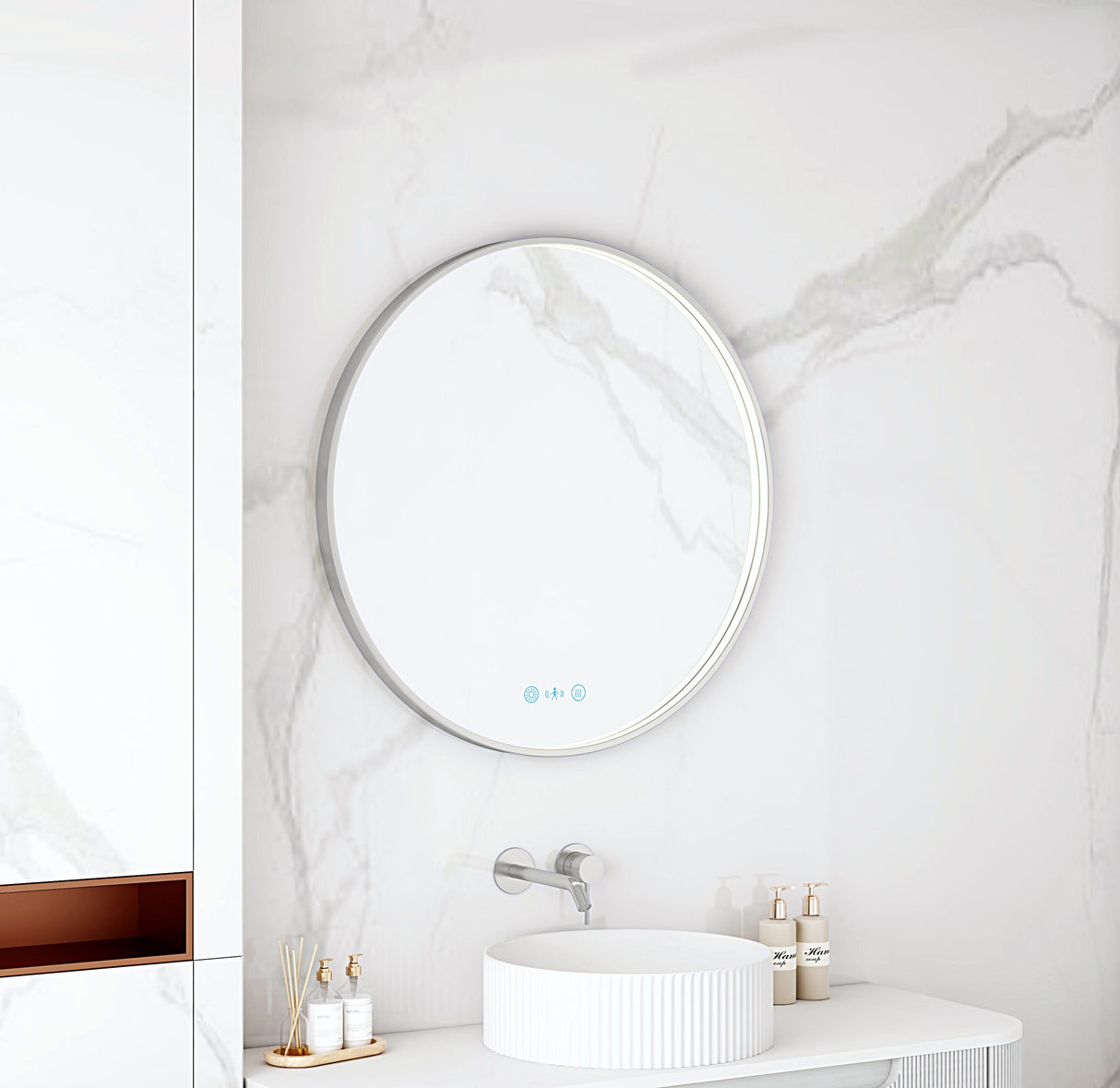 Maia 600/750/900mm LED Round Mirror – Brushed Nickel Frame