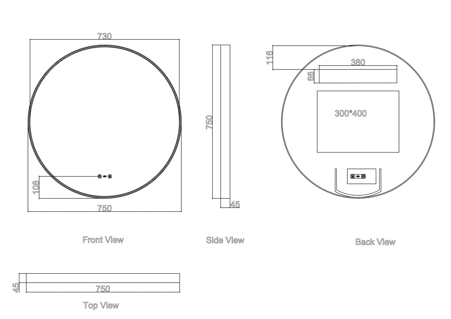 Maia 600/750/900mm LED Round Mirror – Brushed Nickel Frame