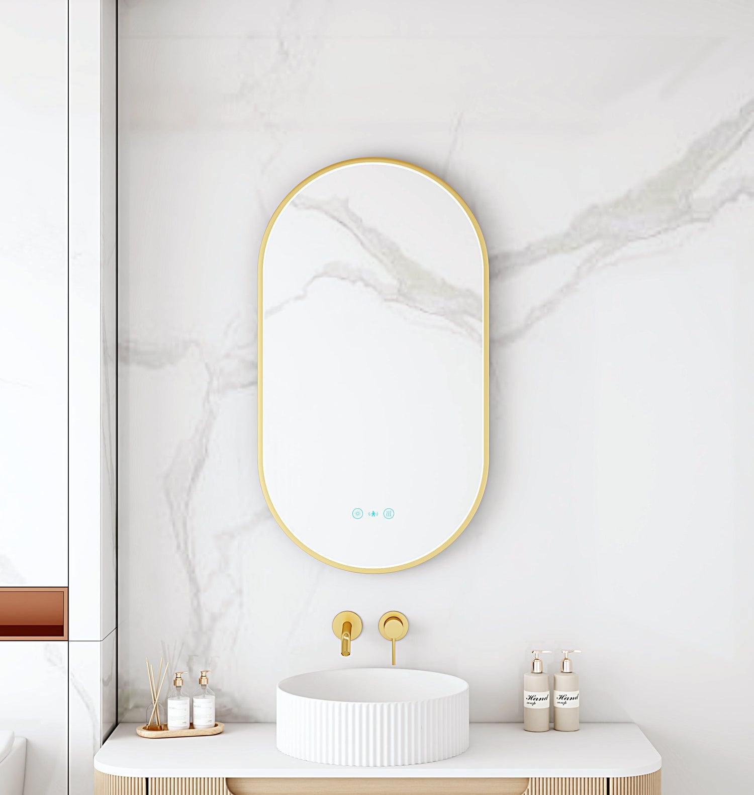 Maia 500×900mm LED Oval Mirror – Brushed Gold Frame