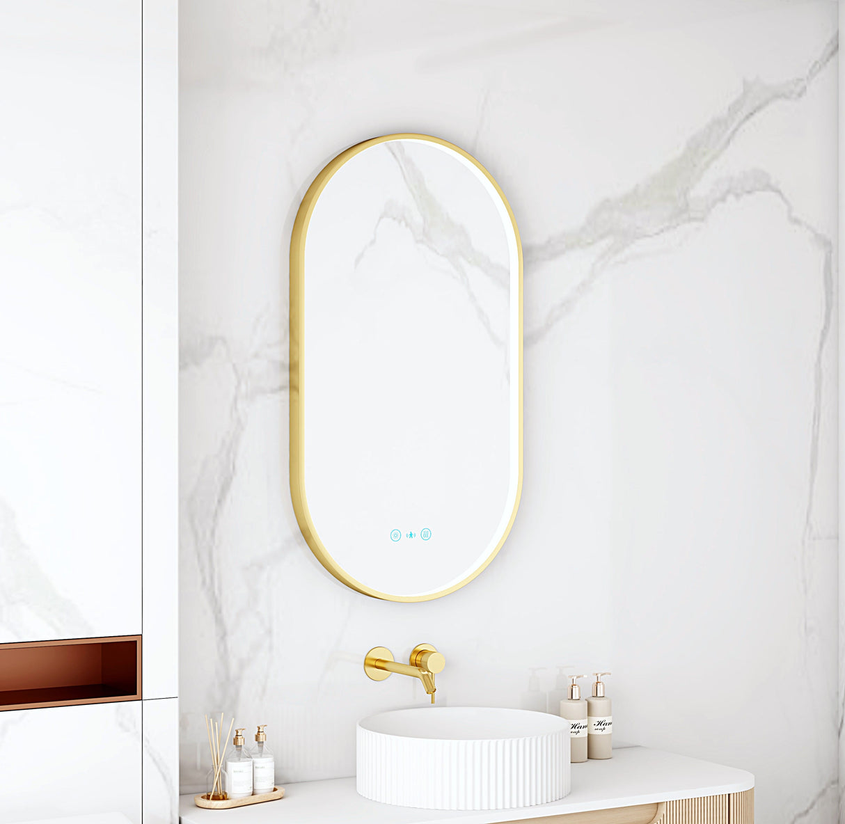 Maia 500×900mm LED Oval Mirror – Brushed Gold Frame