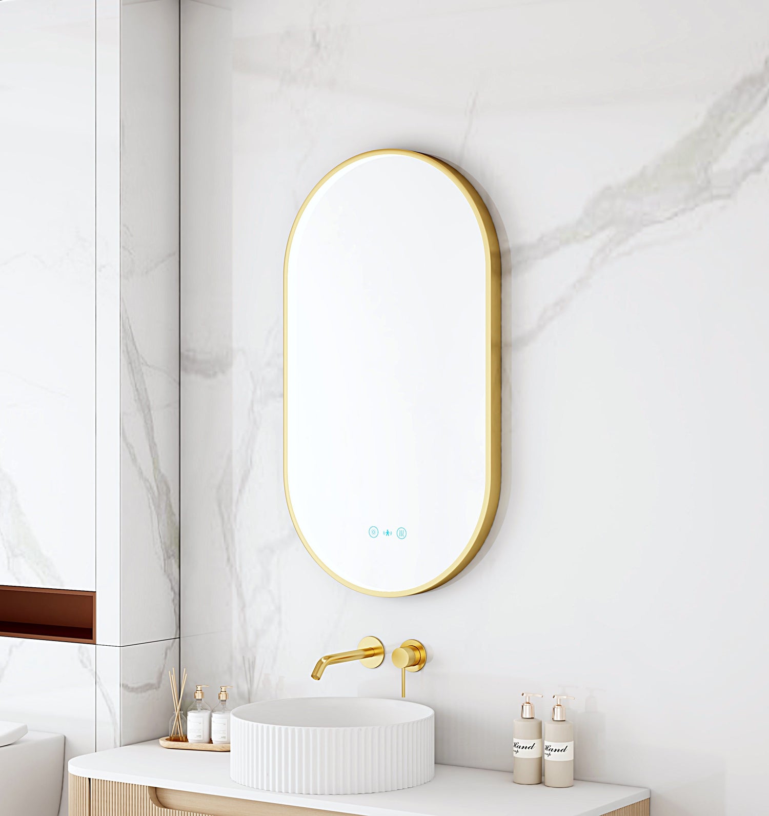 Maia 500×900mm LED Oval Mirror – Brushed Gold Frame
