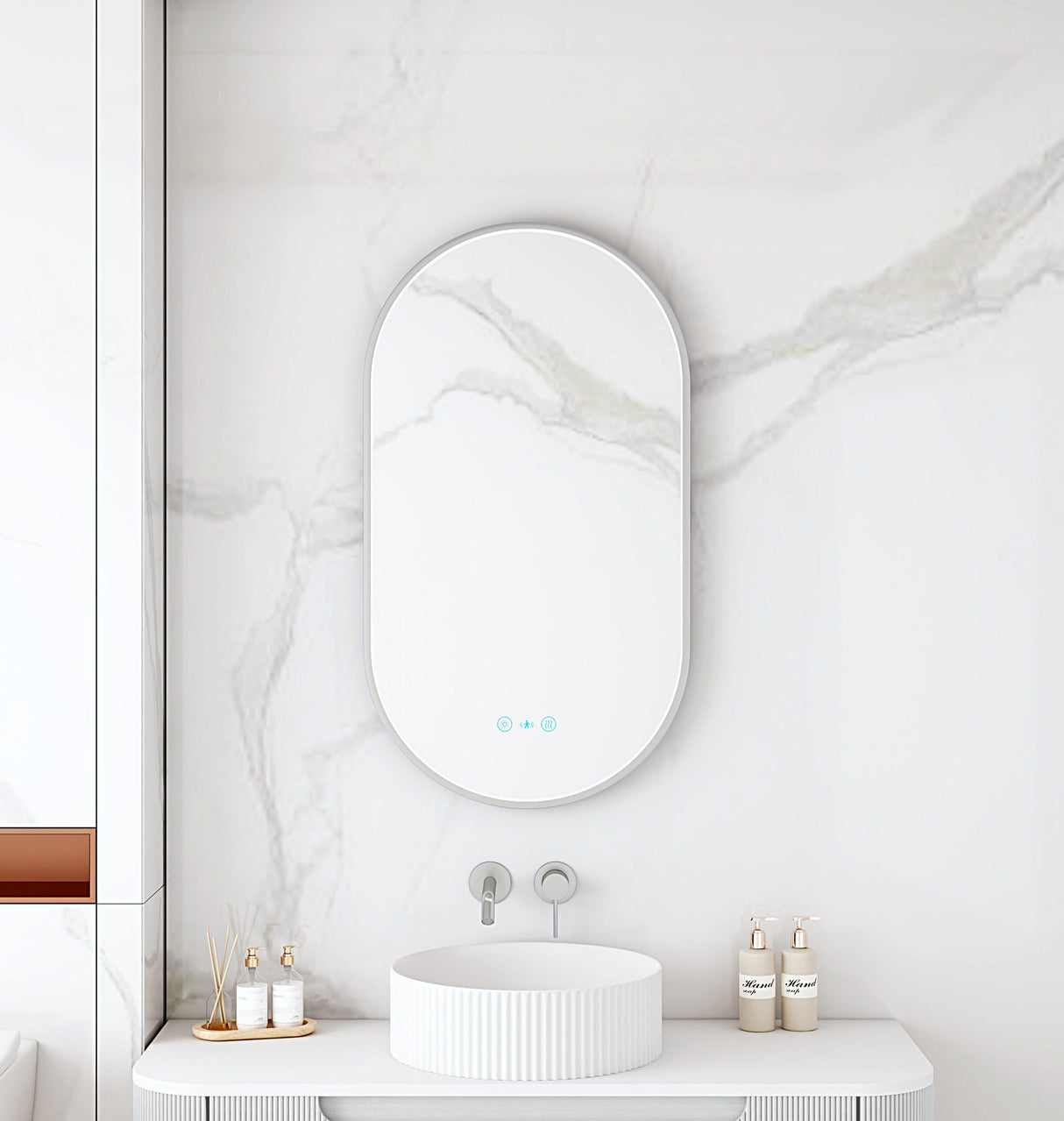 Maia 500×900mm LED Oval Mirror – Brushed Nickel Frame