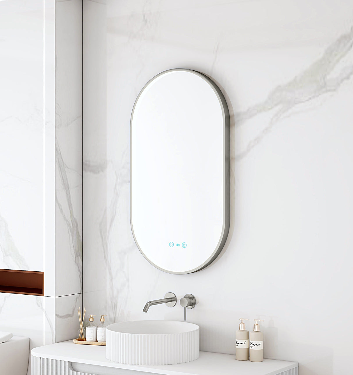 Maia 500×900mm LED Oval Mirror – Gun Metal Frame