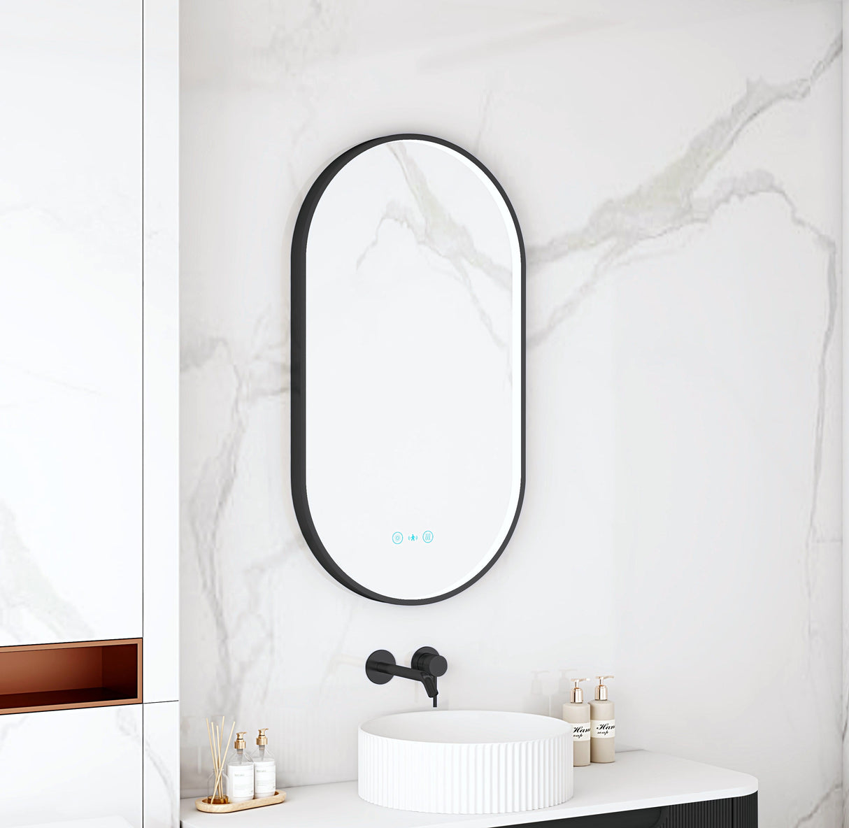 Maia 500×900mm LED Oval Mirror – Matt Black Frame