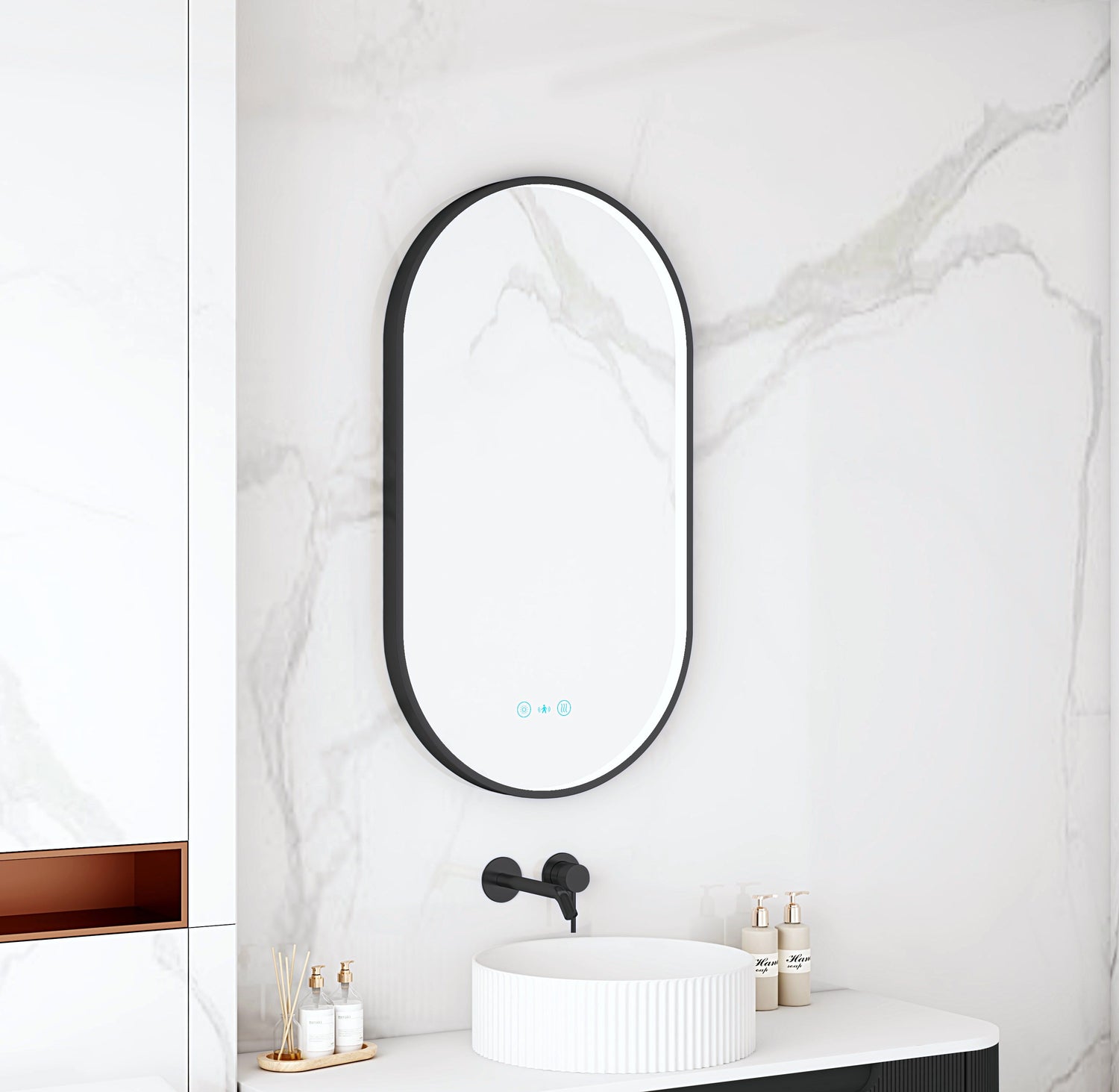 Maia 500×900mm LED Oval Mirror – Matt Black Frame