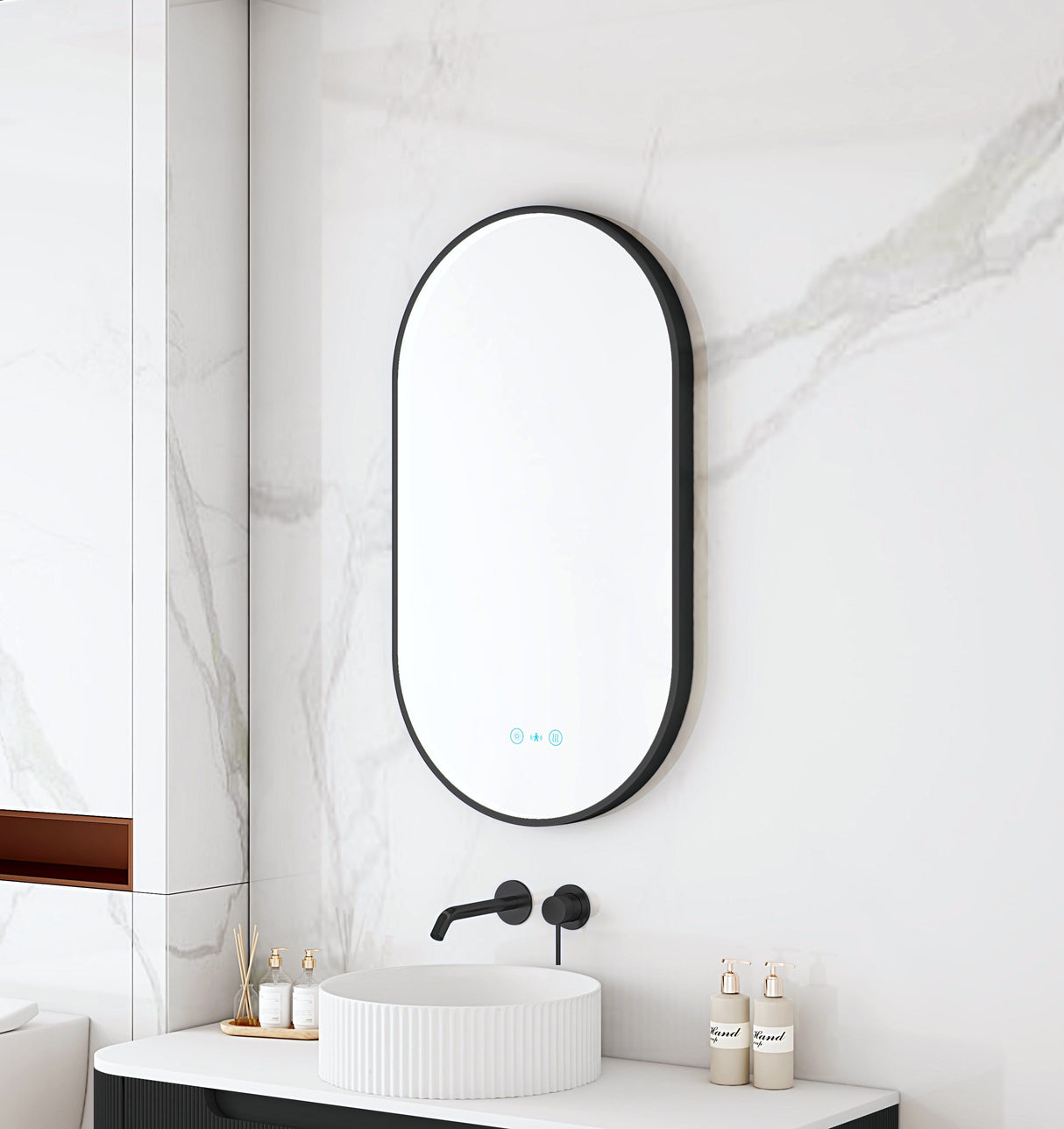 Maia 500×900mm LED Oval Mirror – Matt Black Frame