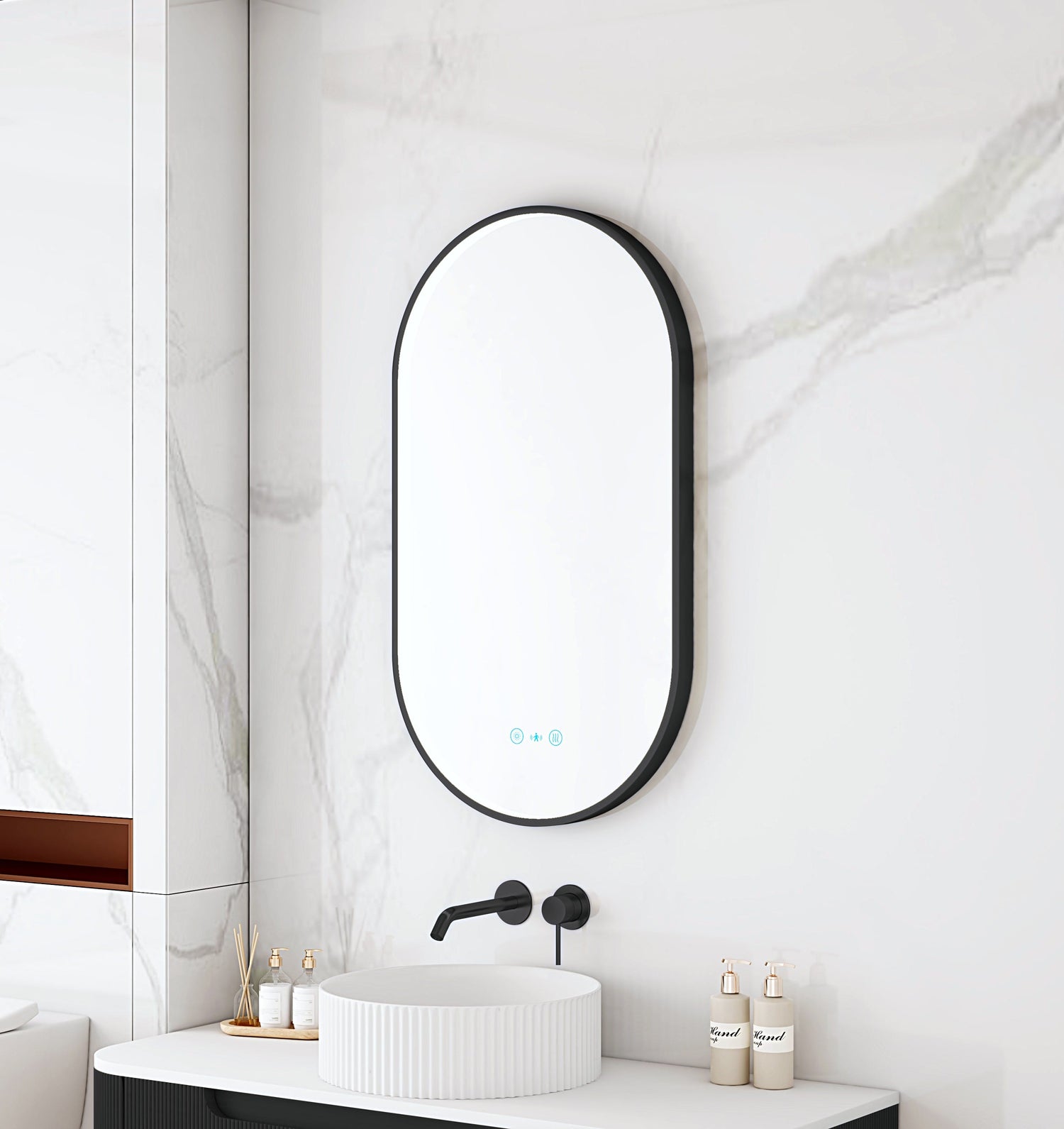 Maia 500×900mm LED Oval Mirror – Matt Black Frame