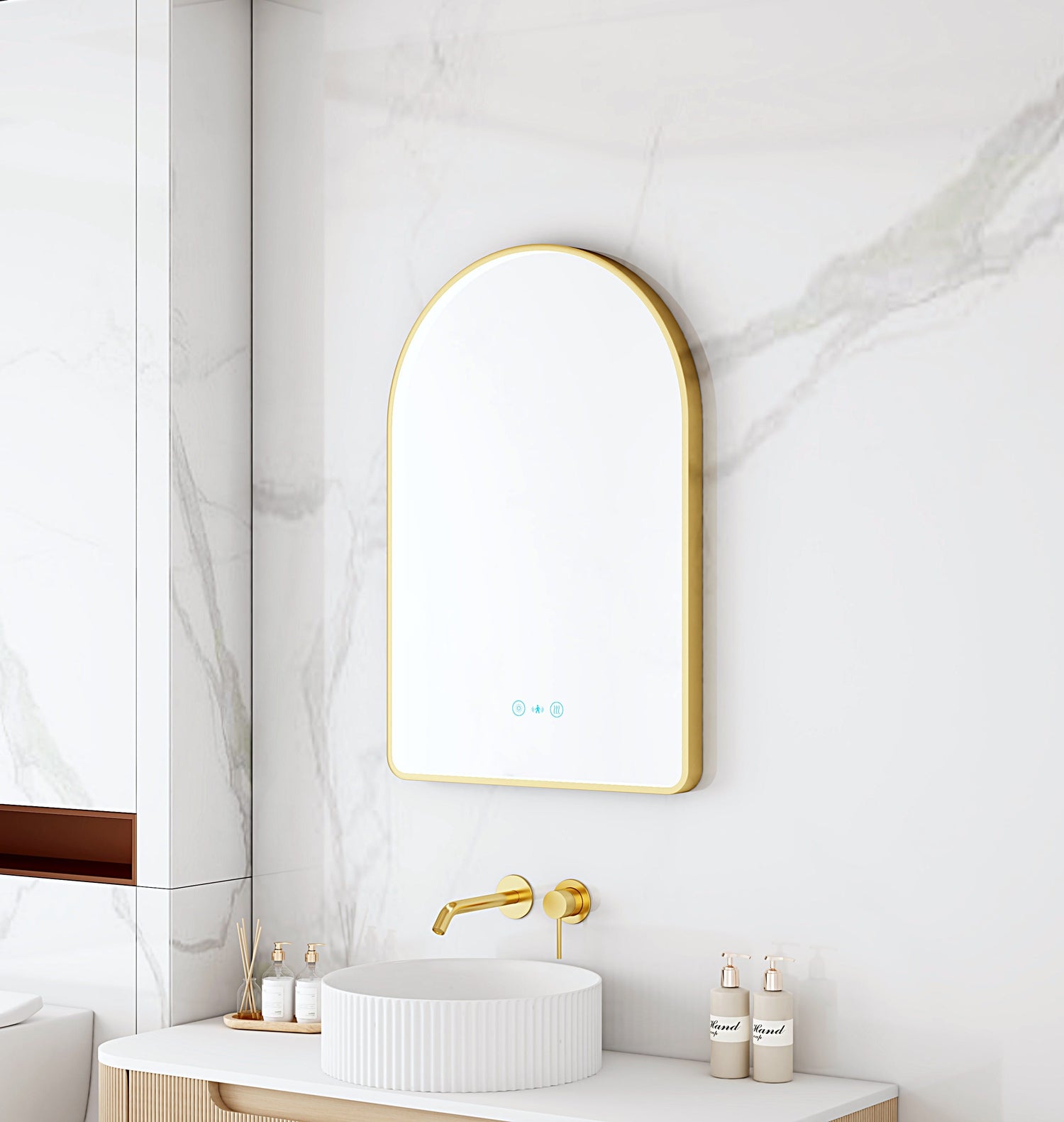 Maia 600×900mm LED Arch Mirror– Brushed Gold Frame