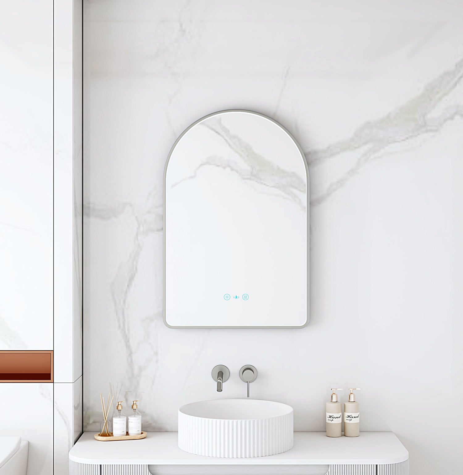 Maia 600×900mm LED Arch Mirror– Gun Metal Frame