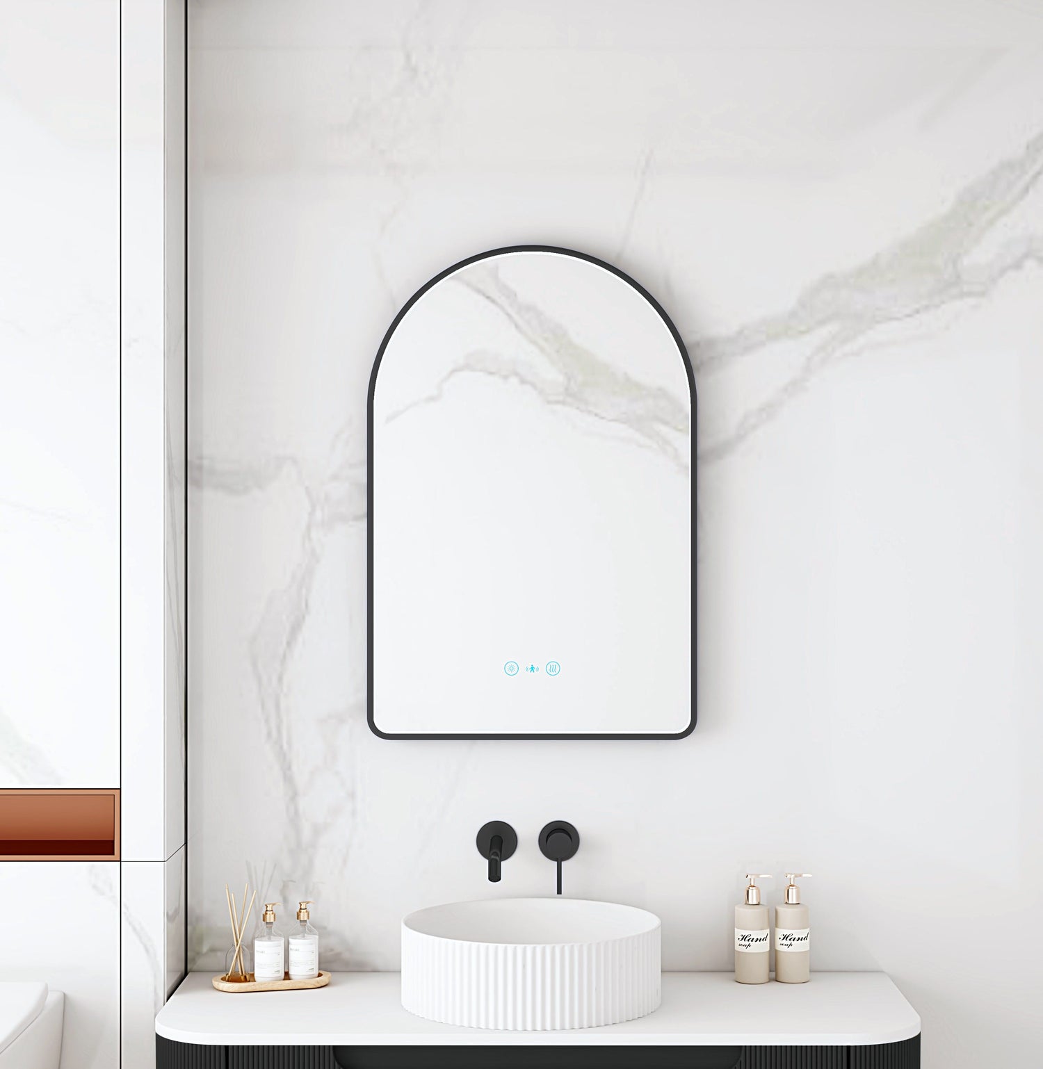 Maia 600×900mm LED Arch Mirror– Matt Black Frame