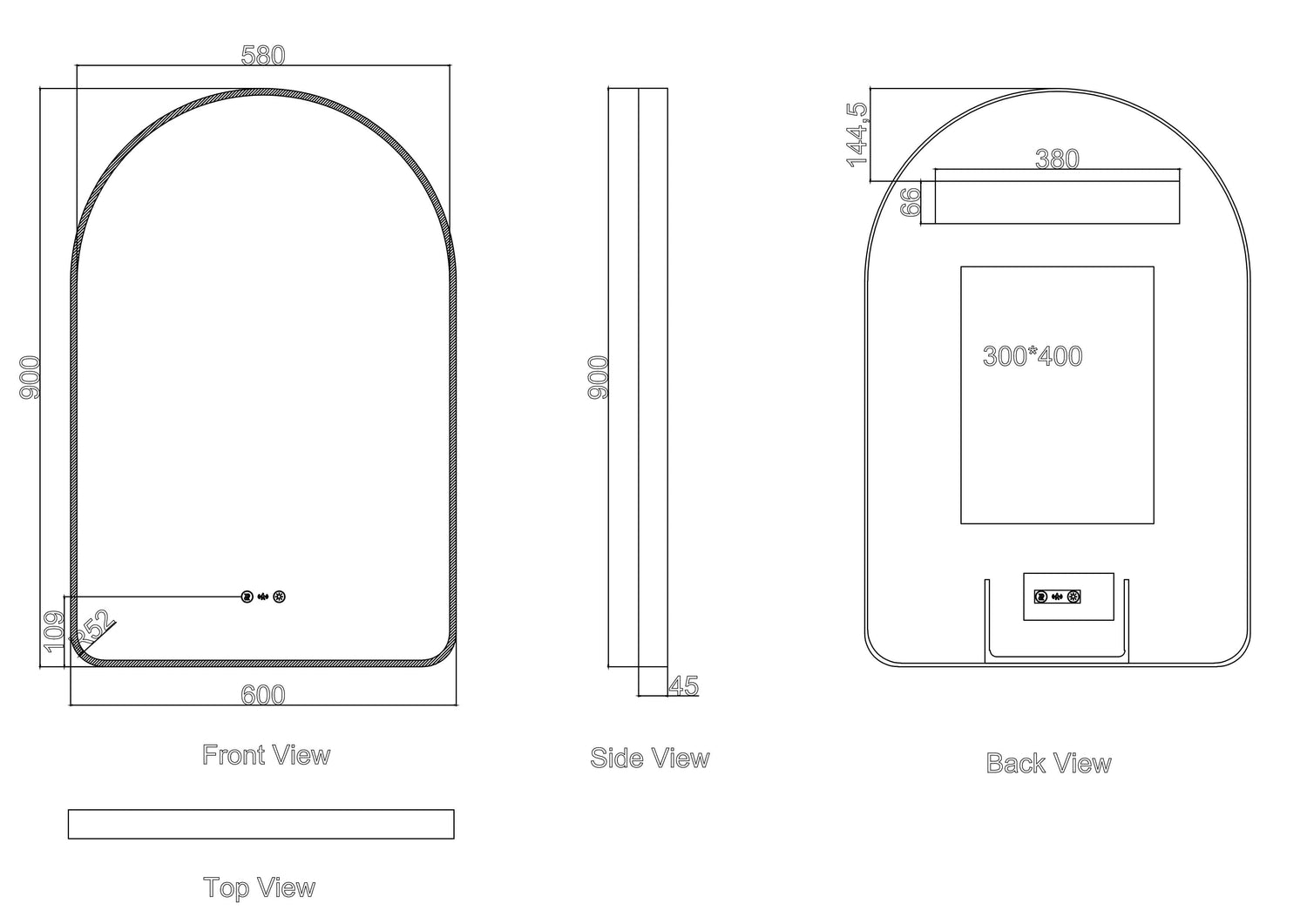 Maia 600×900mm LED Arch Mirror– Brushed Gold Frame