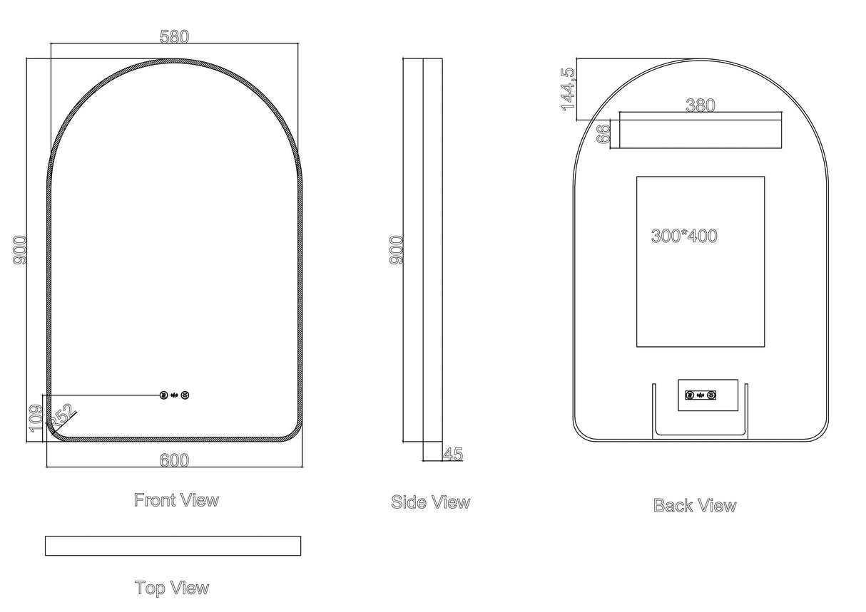 Maia 600×900mm LED Arch Mirror– Brushed Nickel Frame