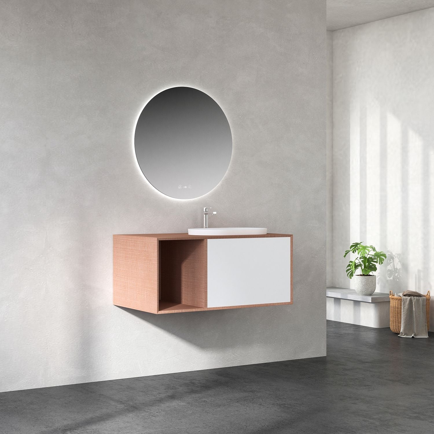 MIO 900mm Vanity Cabinet for Insert Basin with Left Side Shelf – Costa Oak