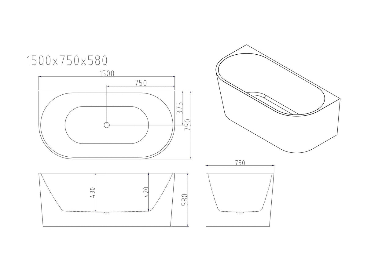 Musen Ultra-Thin Back-to-Wall Bathtub - Gloss White