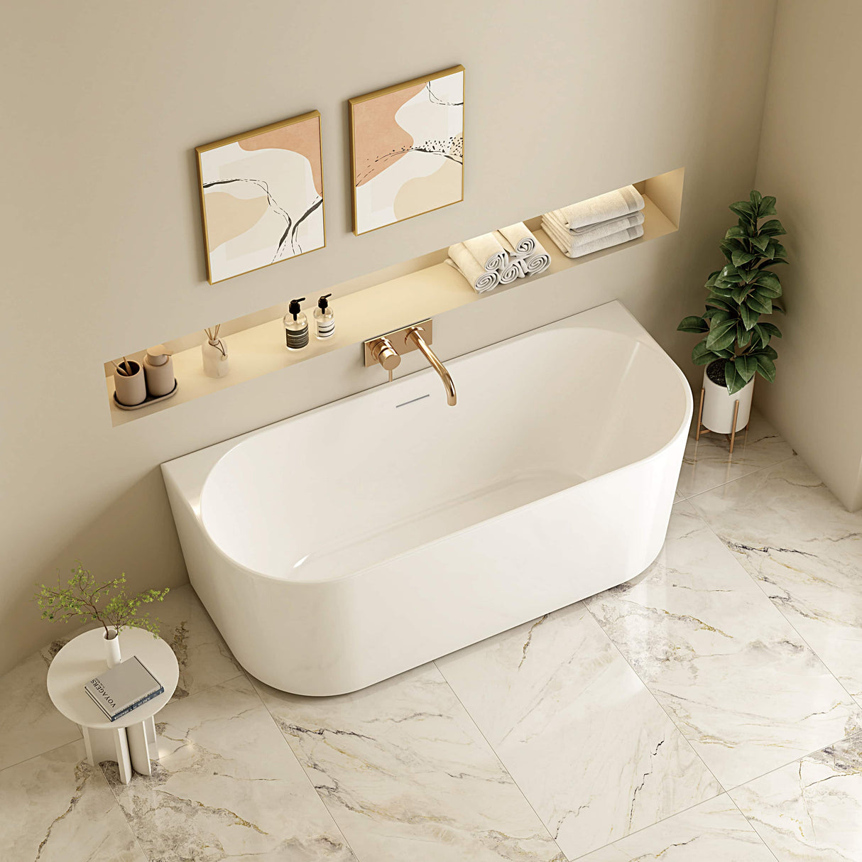 Musen Ultra-Thin Back-to-Wall Bathtub - Gloss White