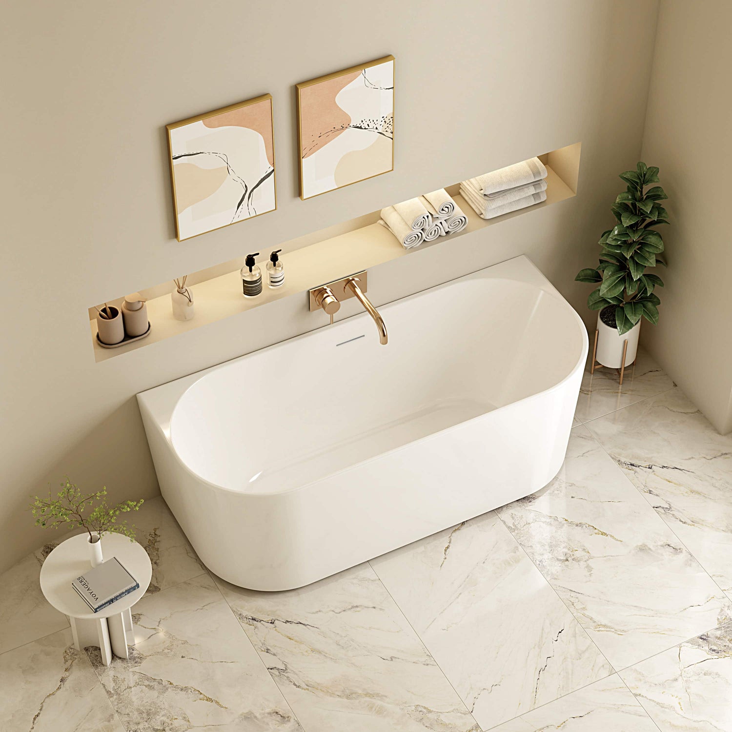 Musen Ultra-Thin Back-to-Wall Bathtub - Gloss White