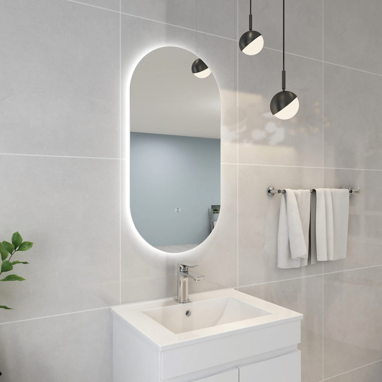 Olivia Oval Touchless 450 X 900 Frameless LED Mirror - Three Light Temperatures