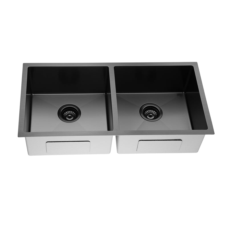 Handmade Stainless Steel Gun Metal Grey Double Bowl Kitchen Sink 1.2mm (Top/Flush/Undermount) 860*440*200mm