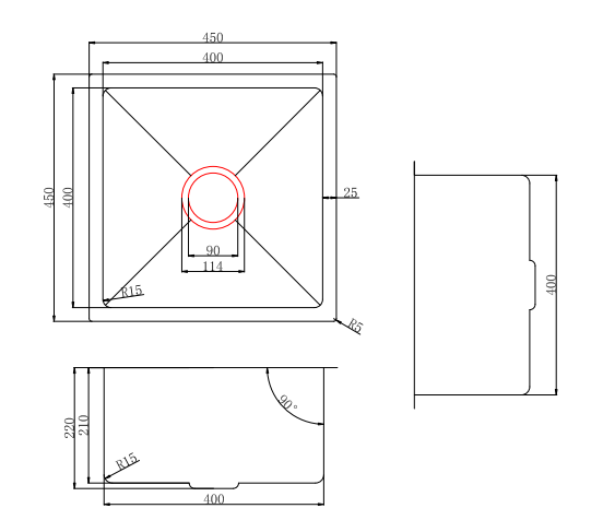 Stainless Steel Sink 450*450*220mm