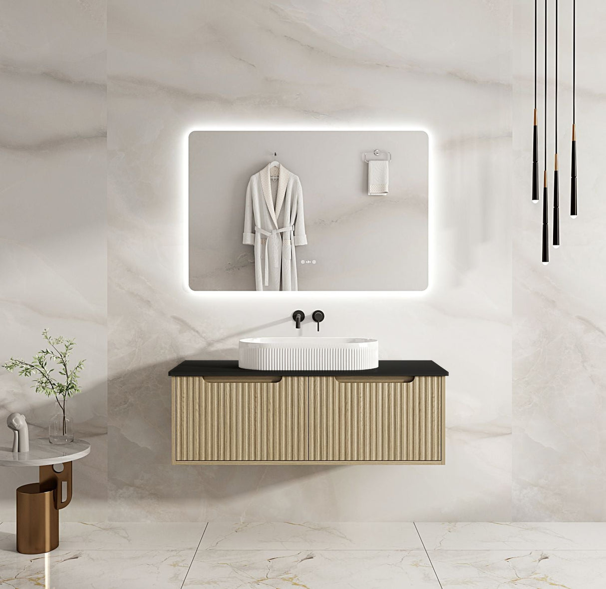 Fluted Rhea 1200mm Wall-Hung Cabinet - Natural Oak