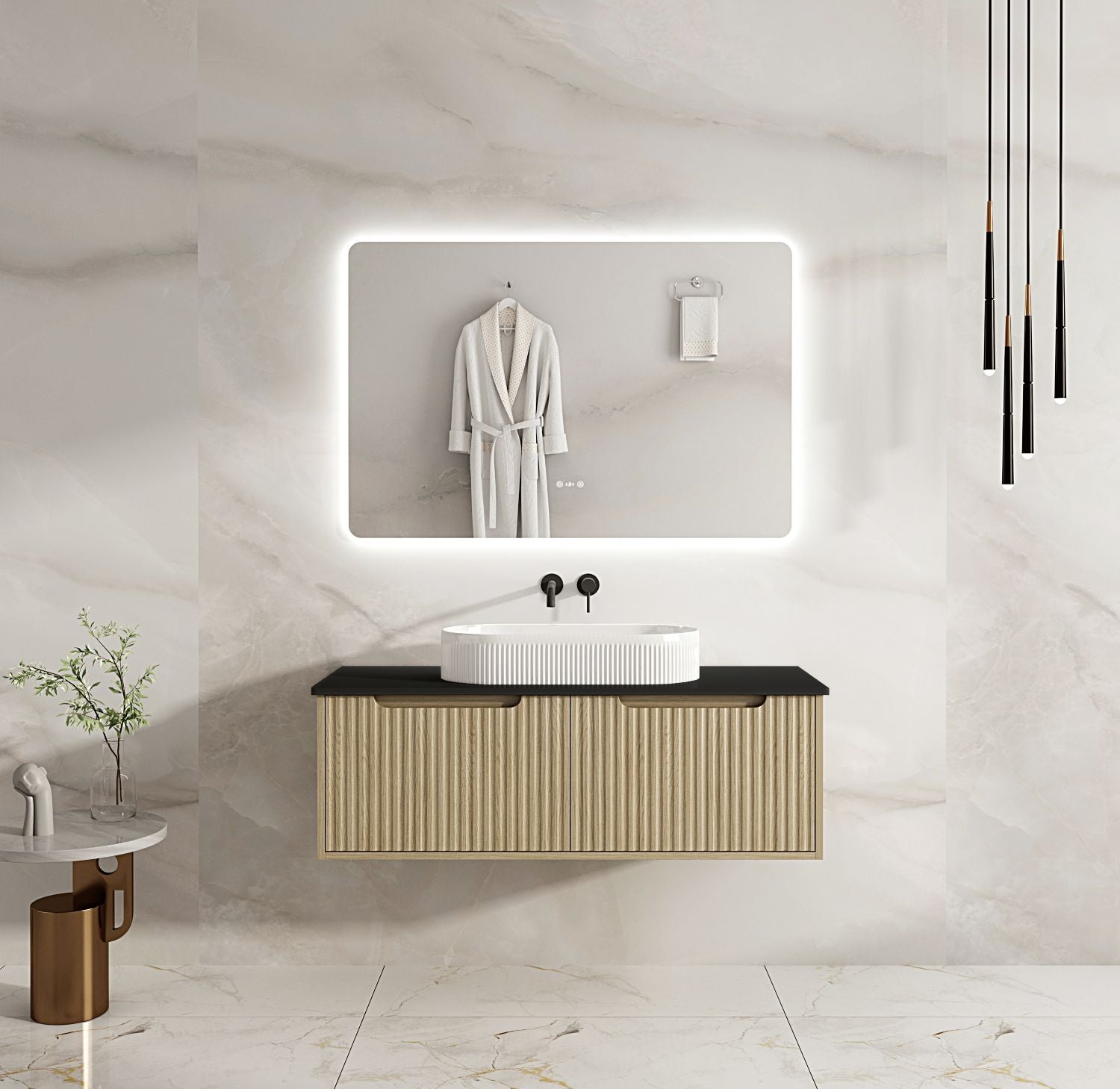 Fluted Rhea 1200mm Wall-Hung Cabinet - Natural Oak