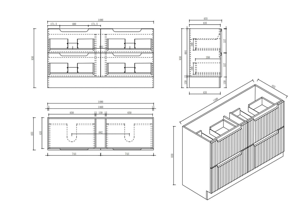 Fluted Rhea 1500mm Freestanding Cabinet - Natural Oak
